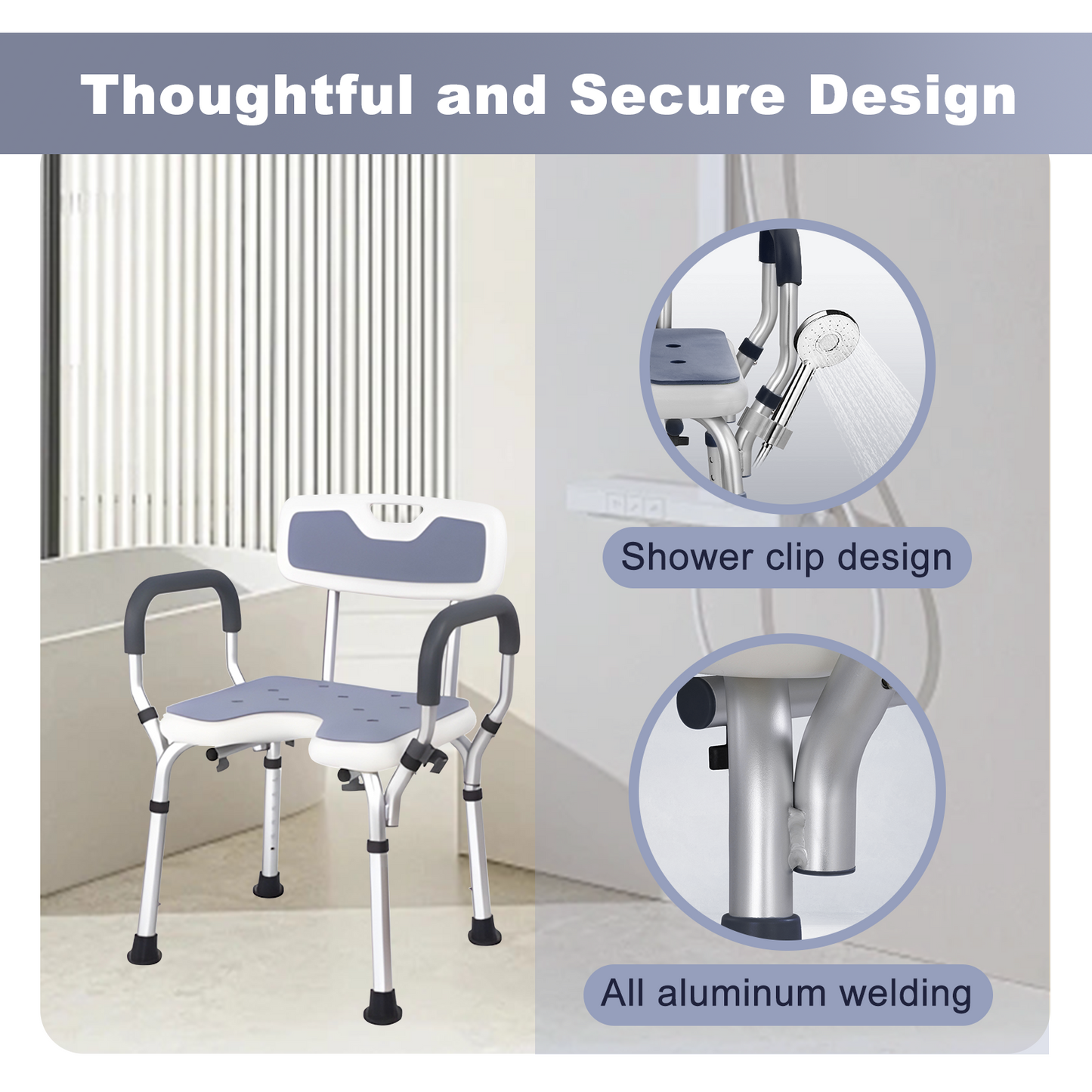 Folding Shower Chair (Backrest and Padded Armrests included)