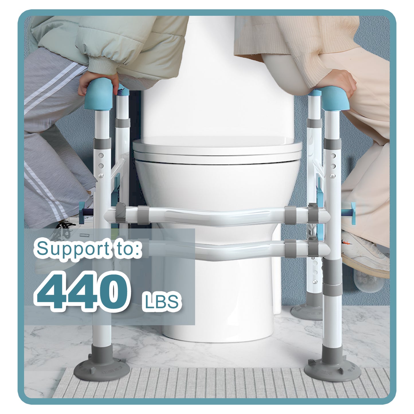 3-Way Adjustable Toilet Safety Frame, Anti-Slip Handrails, Suction Cups, Supports 220 lbs