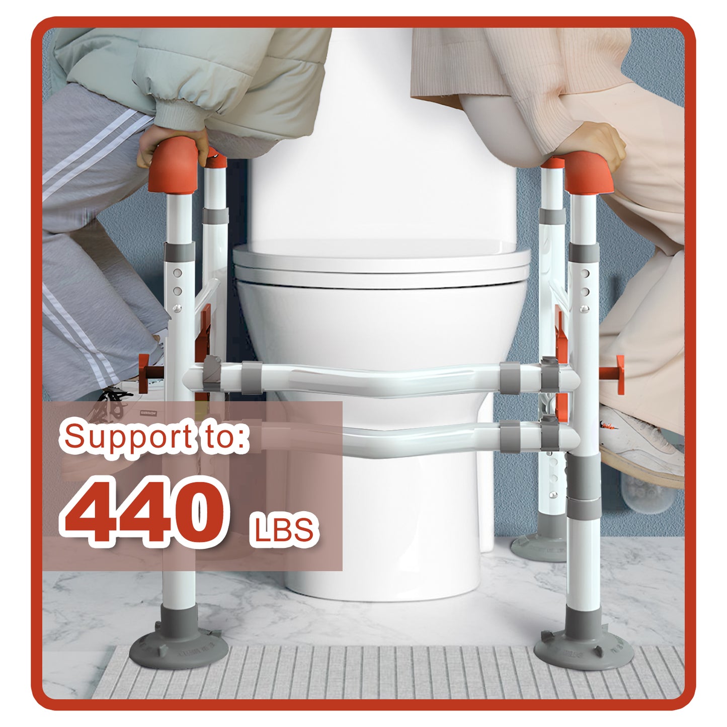 3-Way Adjustable Toilet Safety Frame, Anti-Slip Handrails, Suction Cups, Supports 220 lbs