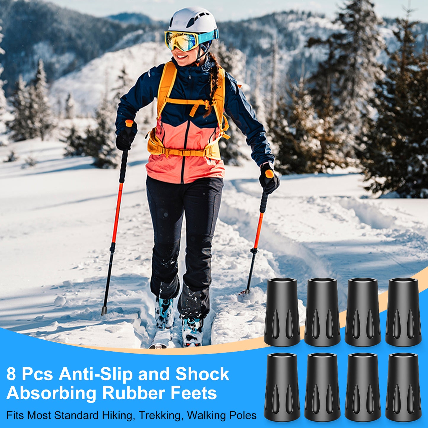 Trekking Pole Tips, 8-Pack Anti-Slip, Shock-Absorbing Rubber Feet, 0.43 Inch
