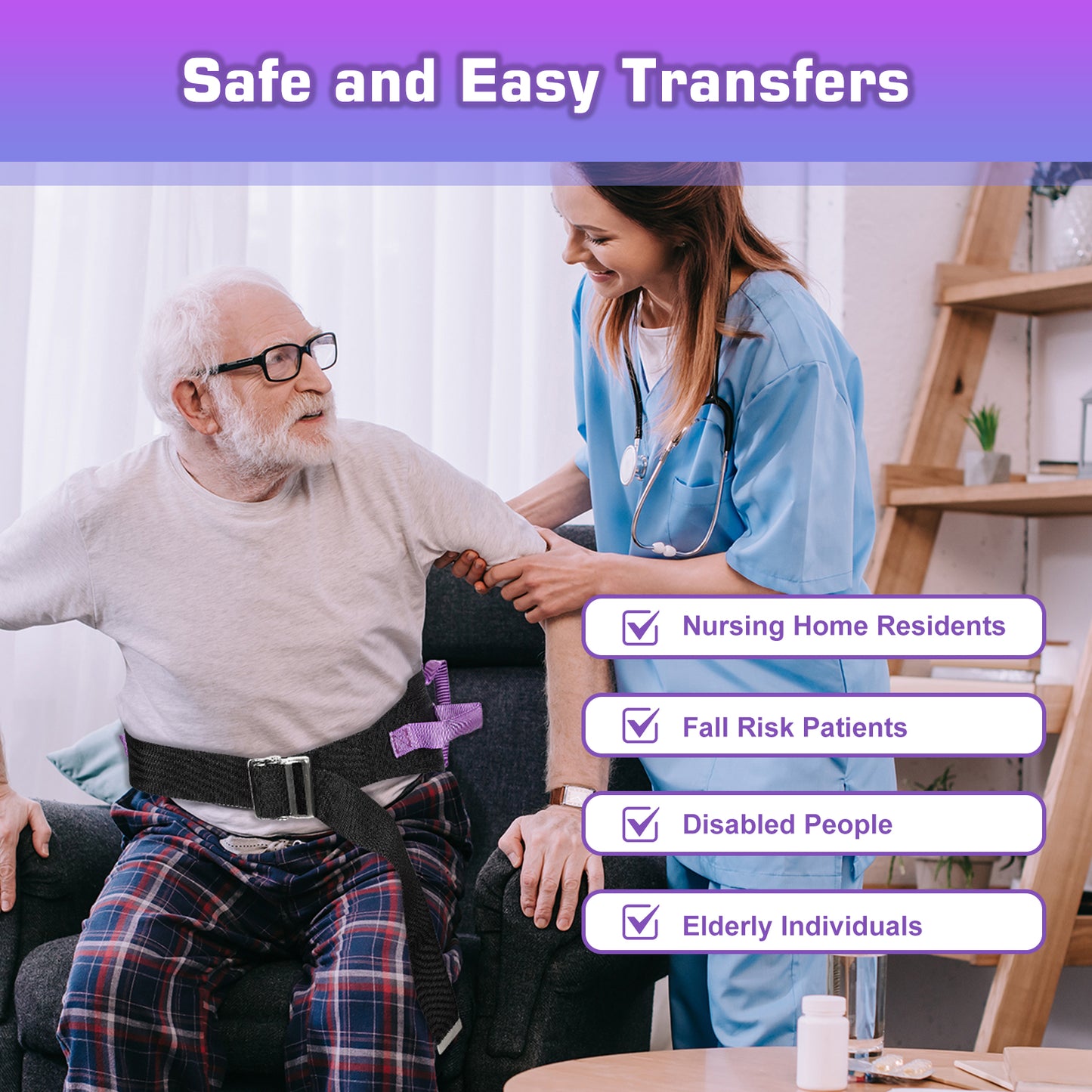 Gait Belt for Transfer Assistance, 4-Inch Strap, Supports Up to 300 lbs