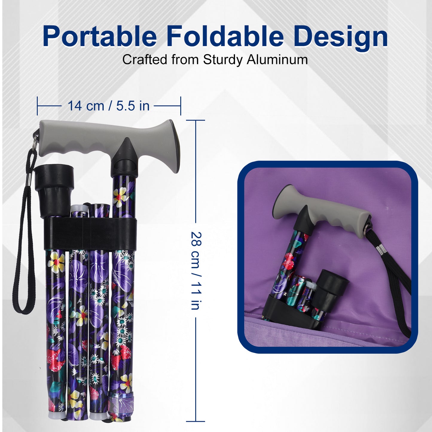 Folding Walking Cane, 5 Height Levels, Supports up to 250 lbs