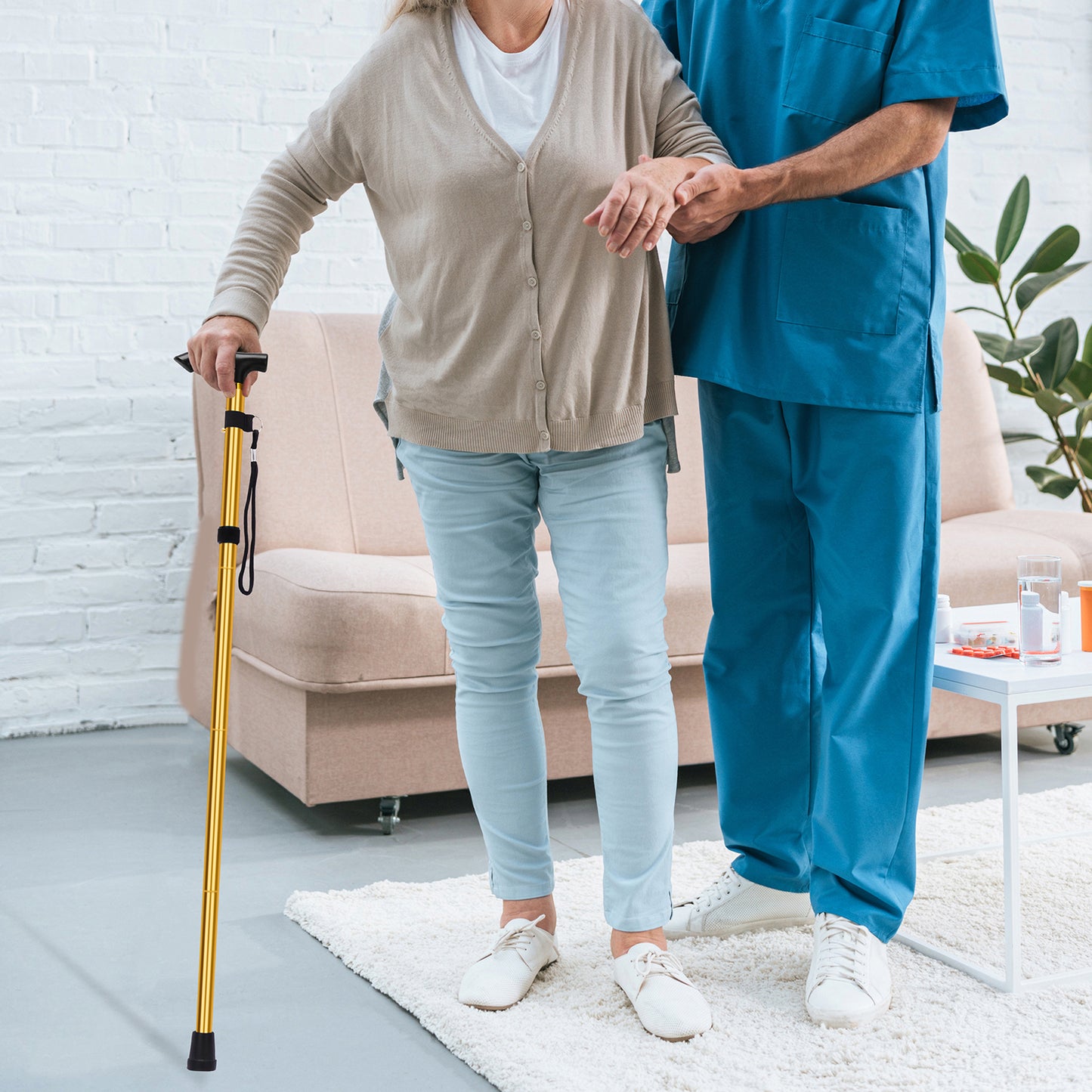 5-Level Adjustable Height Walking Stick Folding Cane