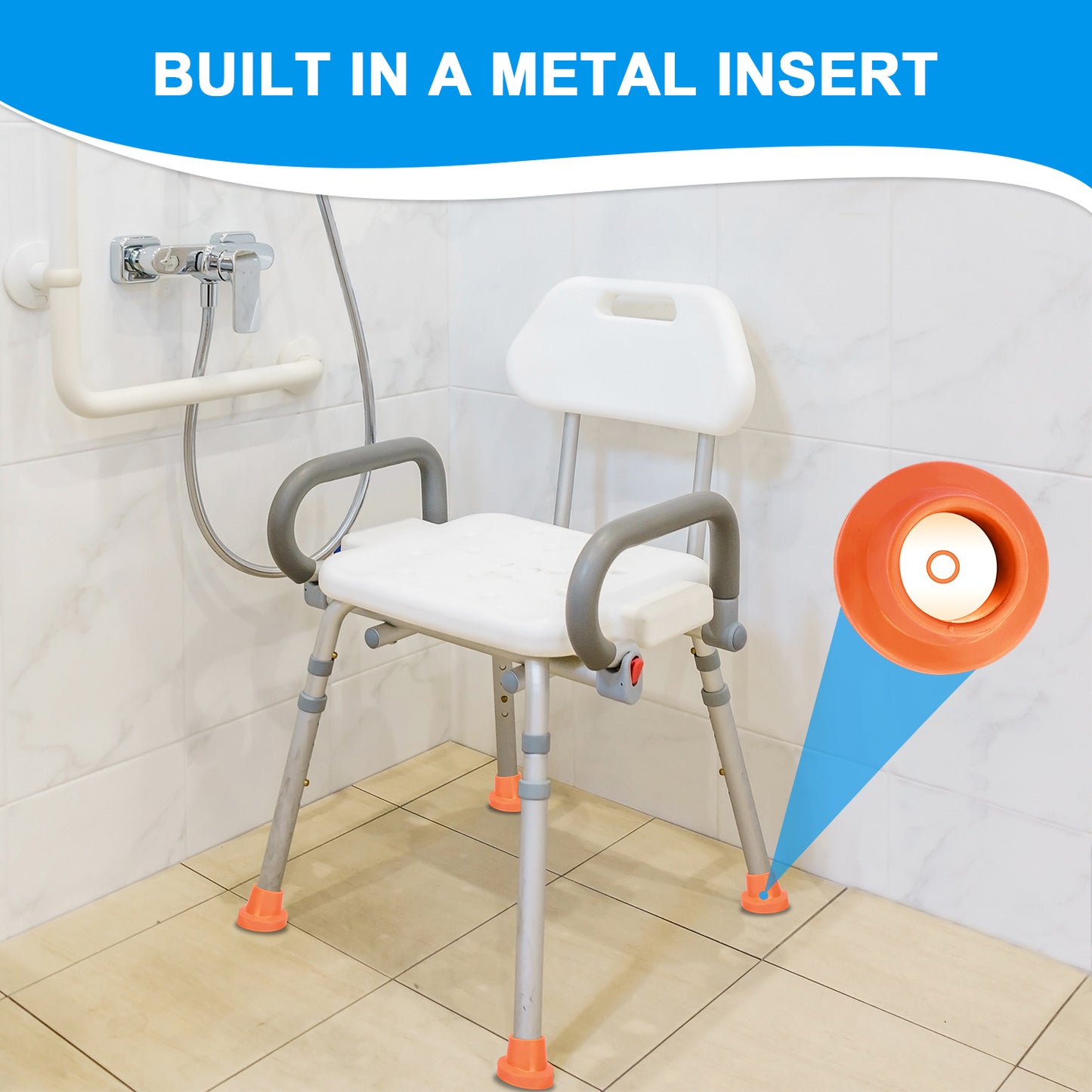 1-1/8" Shower Chair Feet, Non-Slip Suction Pads, 4-Pack