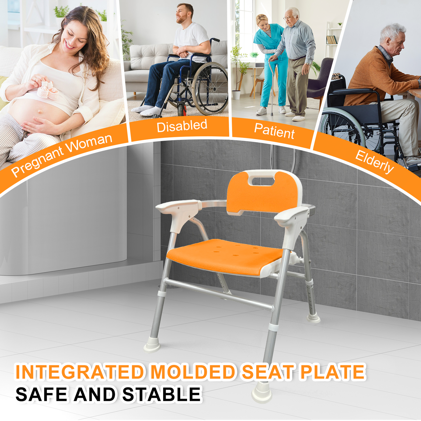 Quick-Fold Shower Chair w/ Anti-Slip Seats