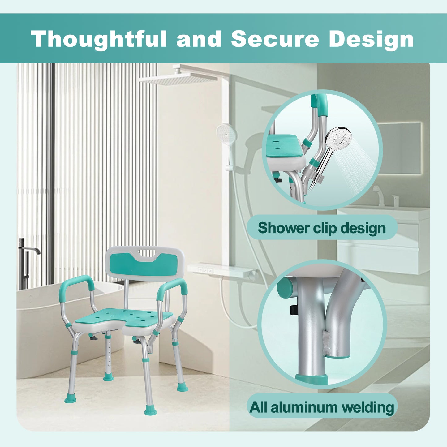 Folding Shower Chair (Backrest and Padded Armrests included)