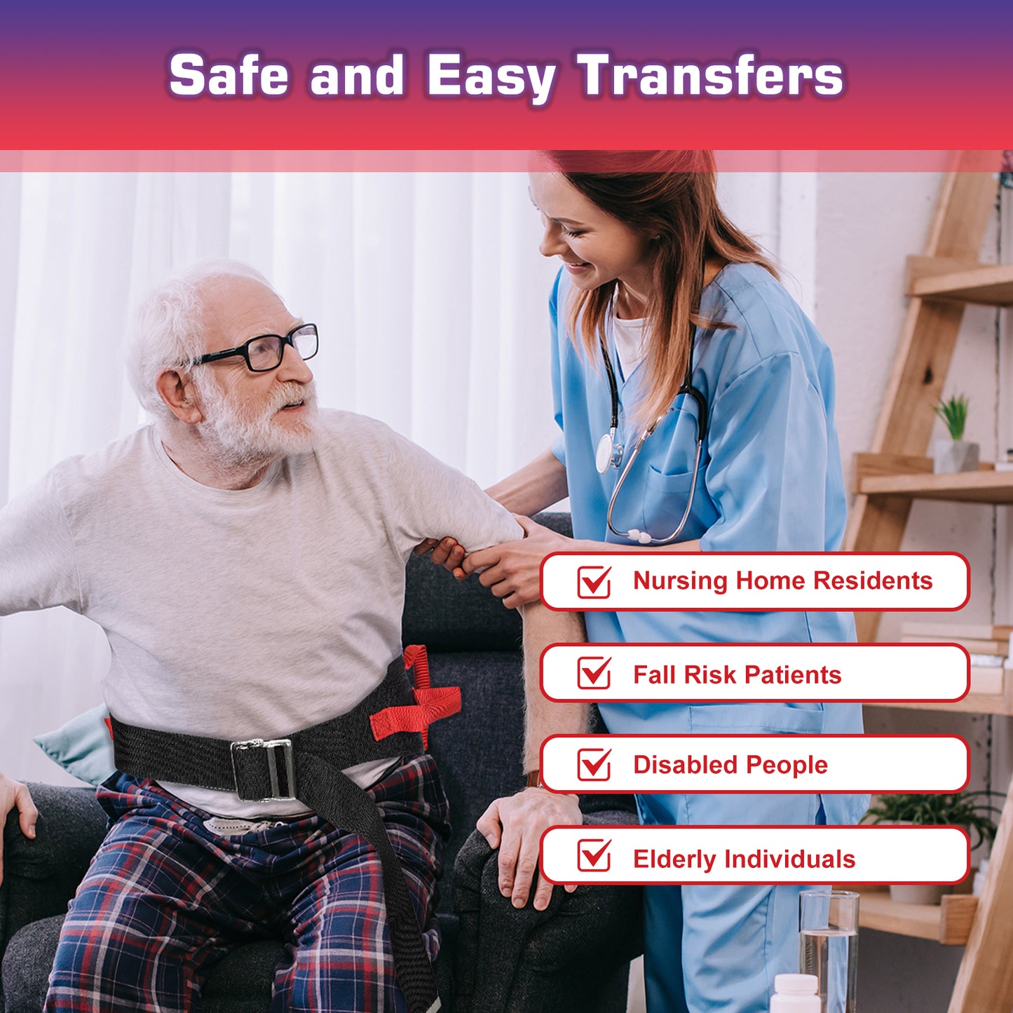 Gait Belt for Transfer Assistance, 4-Inch Strap, Supports Up to 300 lbs