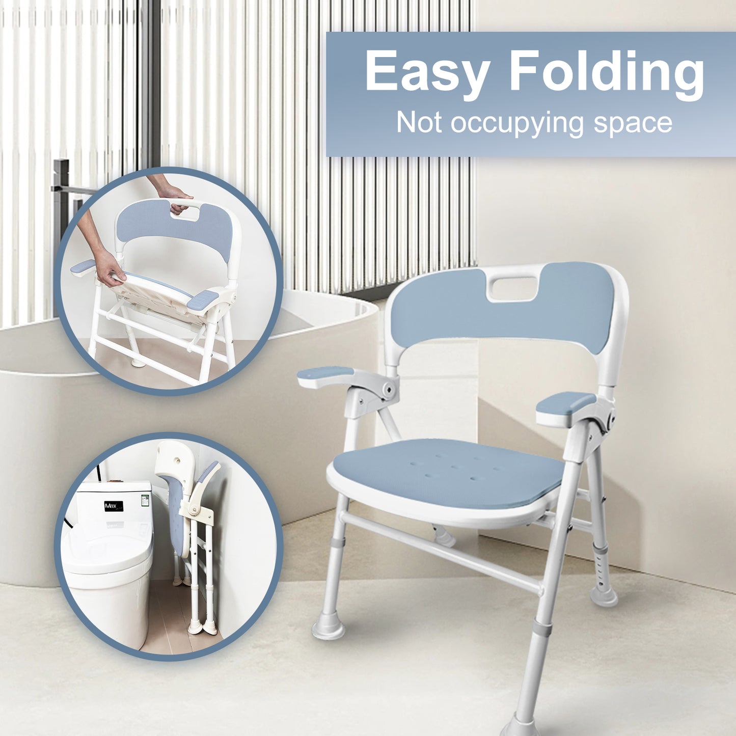 Instant-Fold Shower Chair w/ Adjustable Height & EVA Cushion
