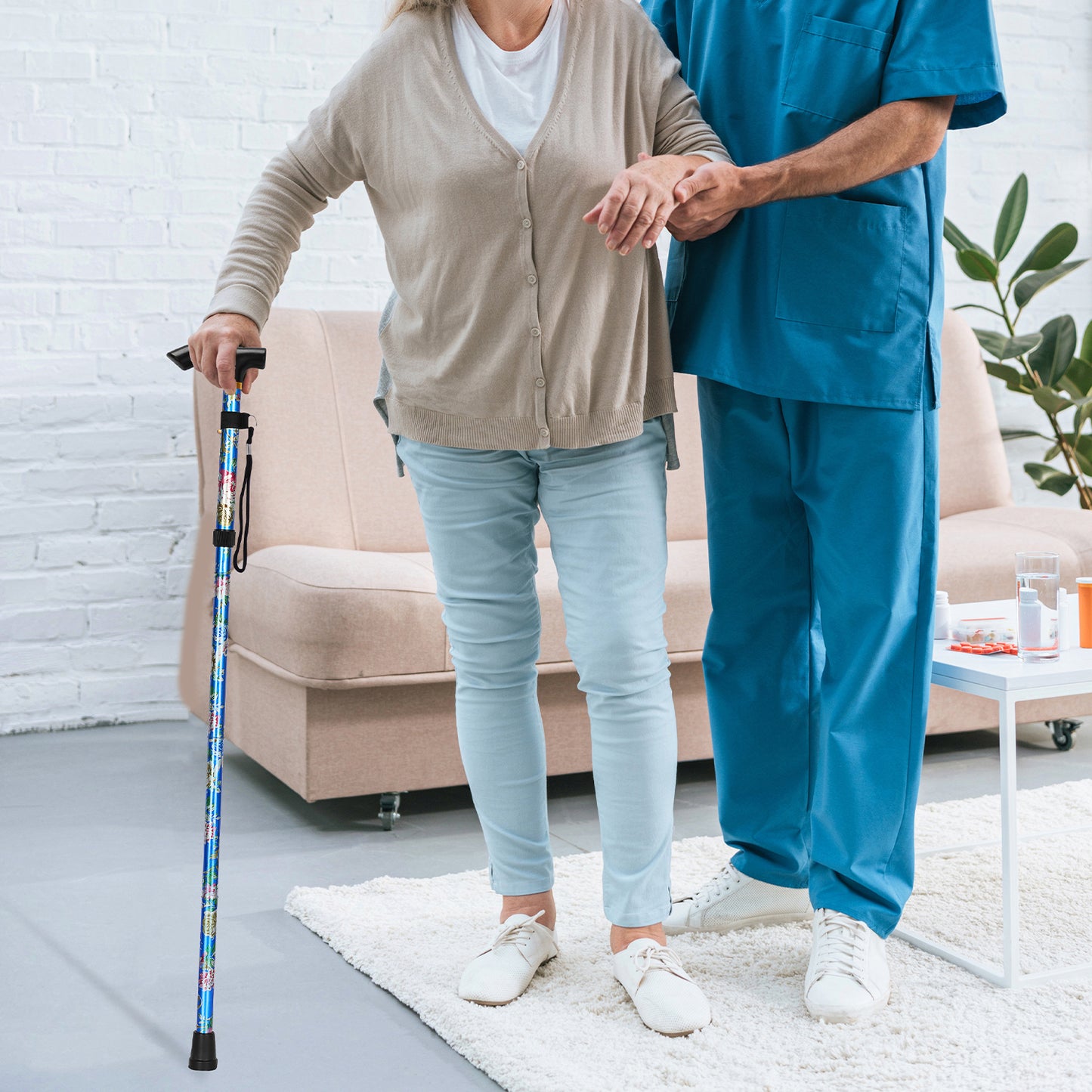 5-Level Adjustable Height Walking Stick Folding Cane