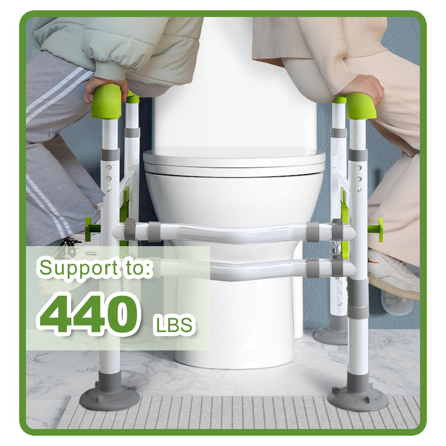 3-Way Adjustable Toilet Safety Frame, Anti-Slip Handrails, Suction Cups, Supports 220 lbs
