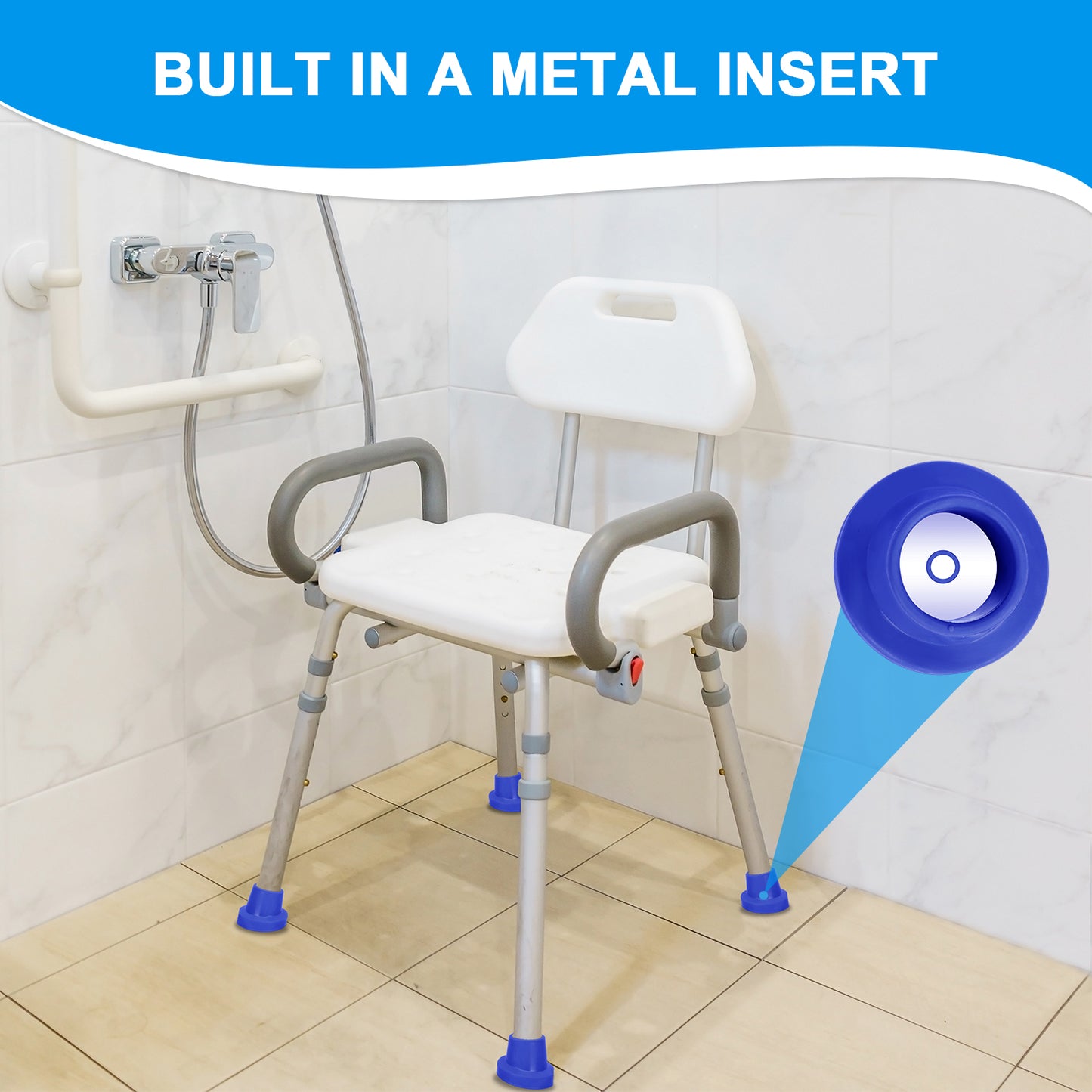 1-1/8" Shower Chair Feet, Non-Slip Suction Pads, 4-Pack