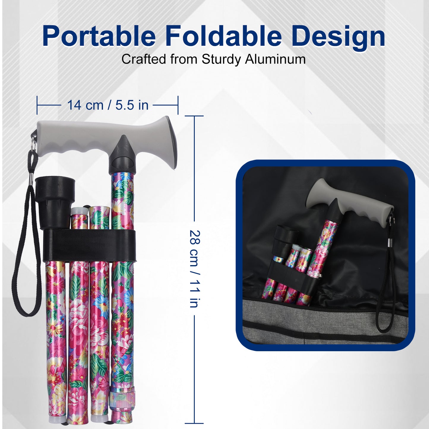 Folding Walking Cane, 5 Height Levels, Supports up to 250 lbs