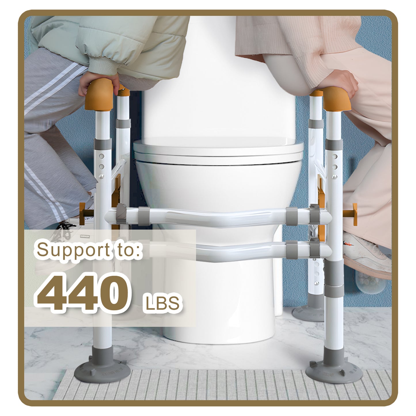 3-Way Adjustable Toilet Safety Frame, Anti-Slip Handrails, Suction Cups, Supports 220 lbs