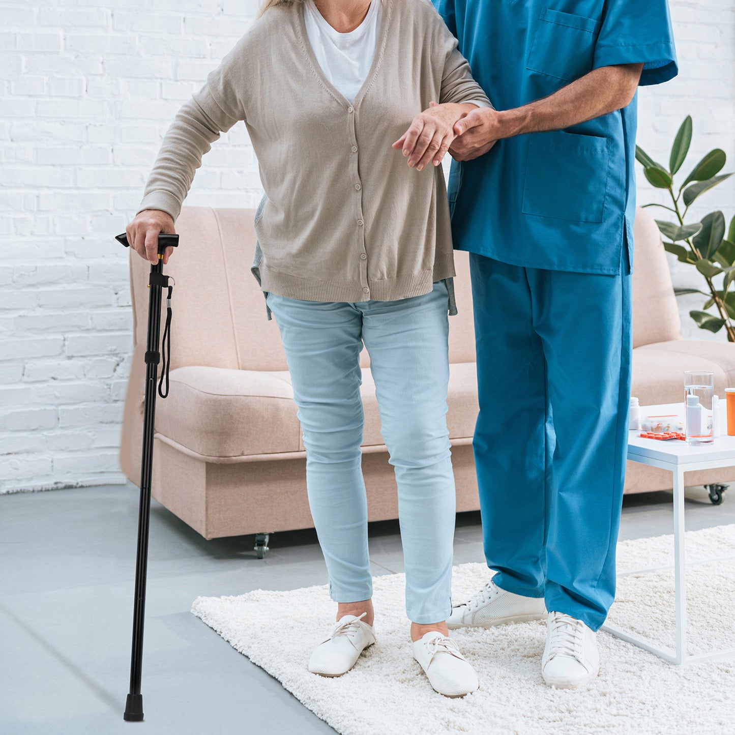 5-Level Adjustable Height Walking Stick Folding Cane