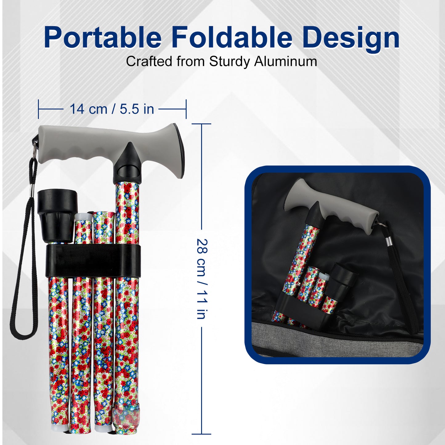 Folding Walking Cane, 5 Height Levels, Supports up to 250 lbs
