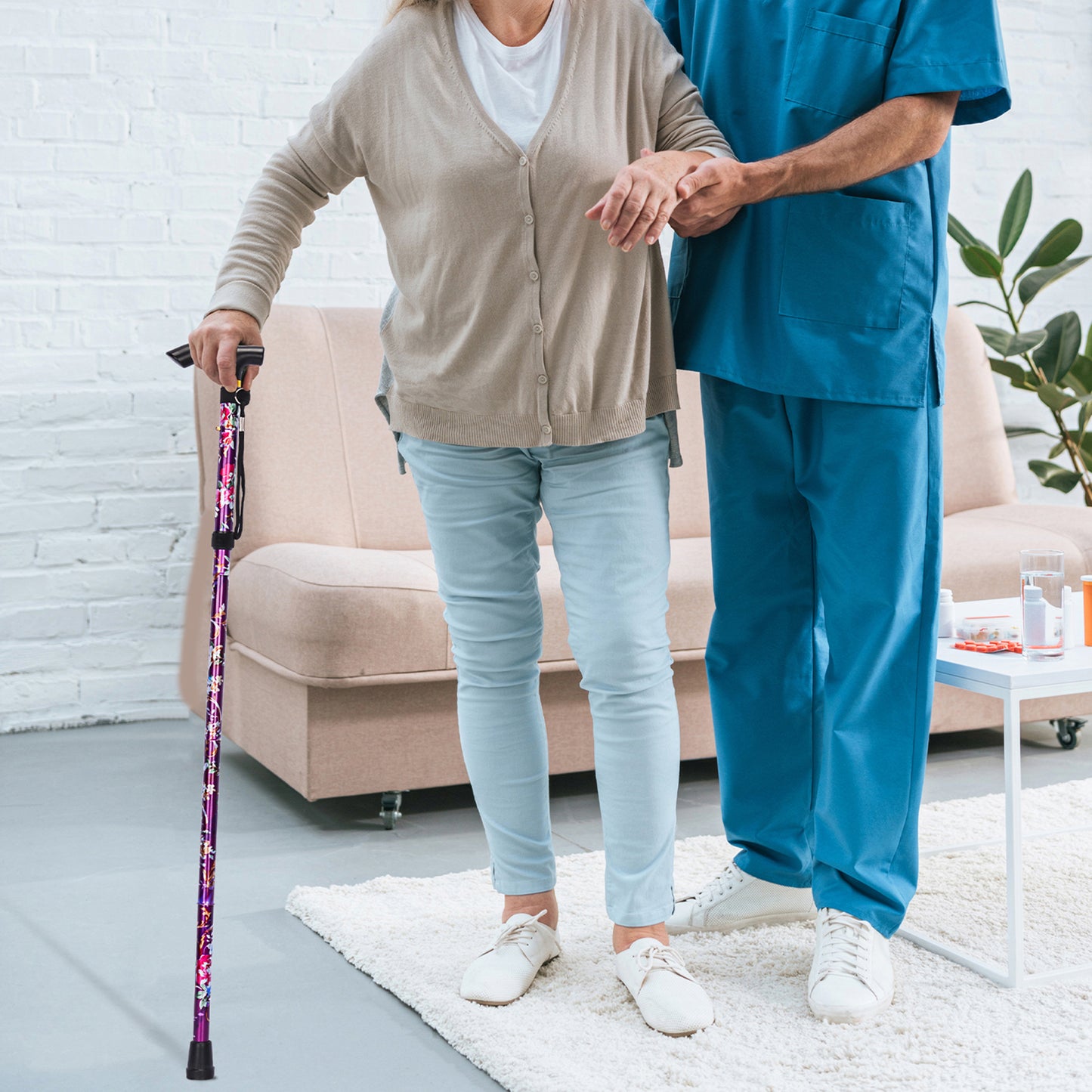 5-Level Adjustable Height Walking Stick Folding Cane
