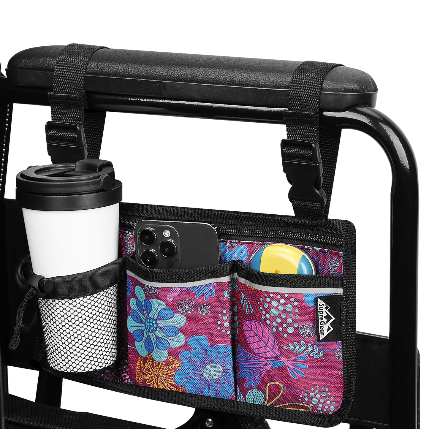 6 Pocket Wheelchair Side Bag with Reflective Stripes