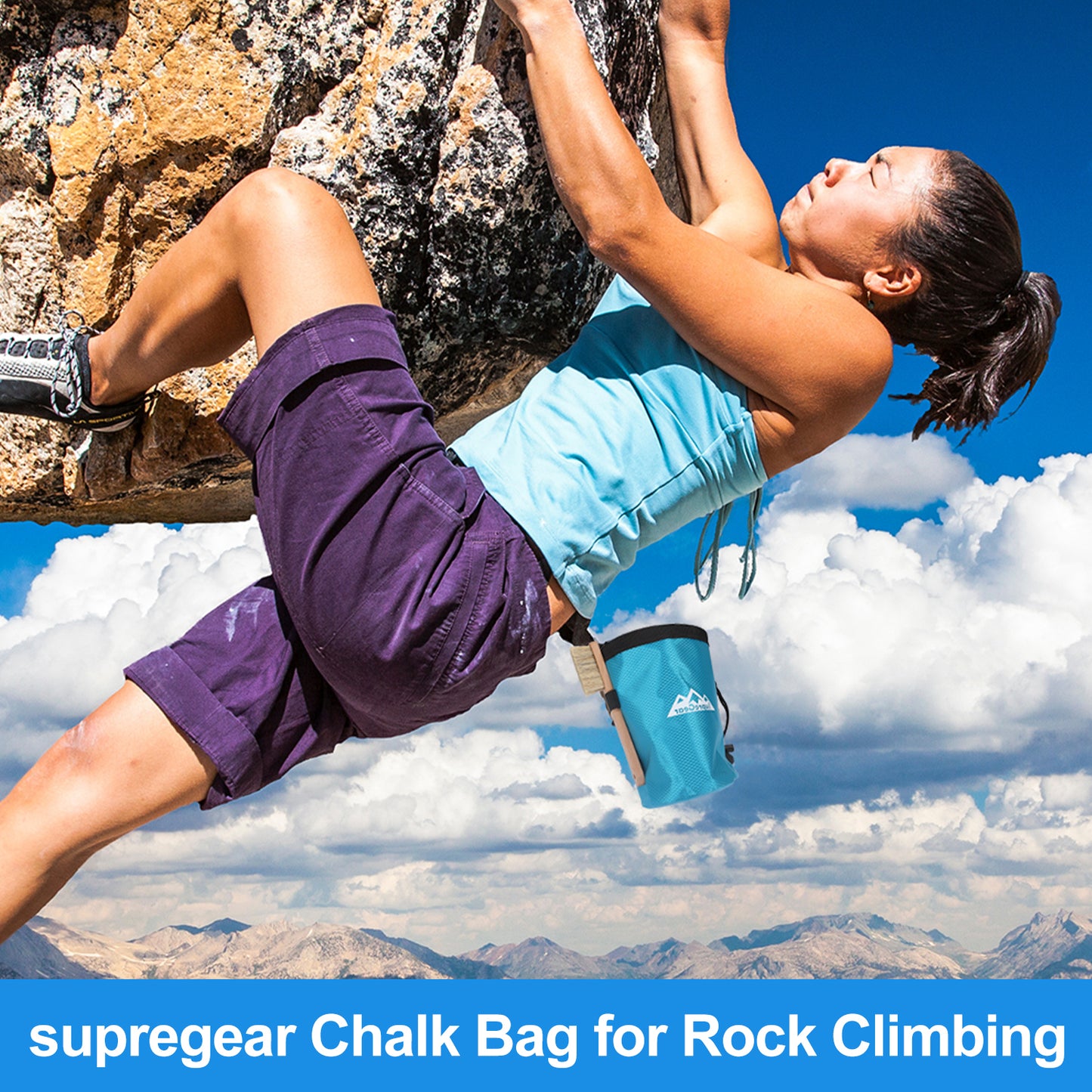 Rock Climbing Chalk Bag, Large Drawstring Pouch with Zipper Pocket and Brush Holder
