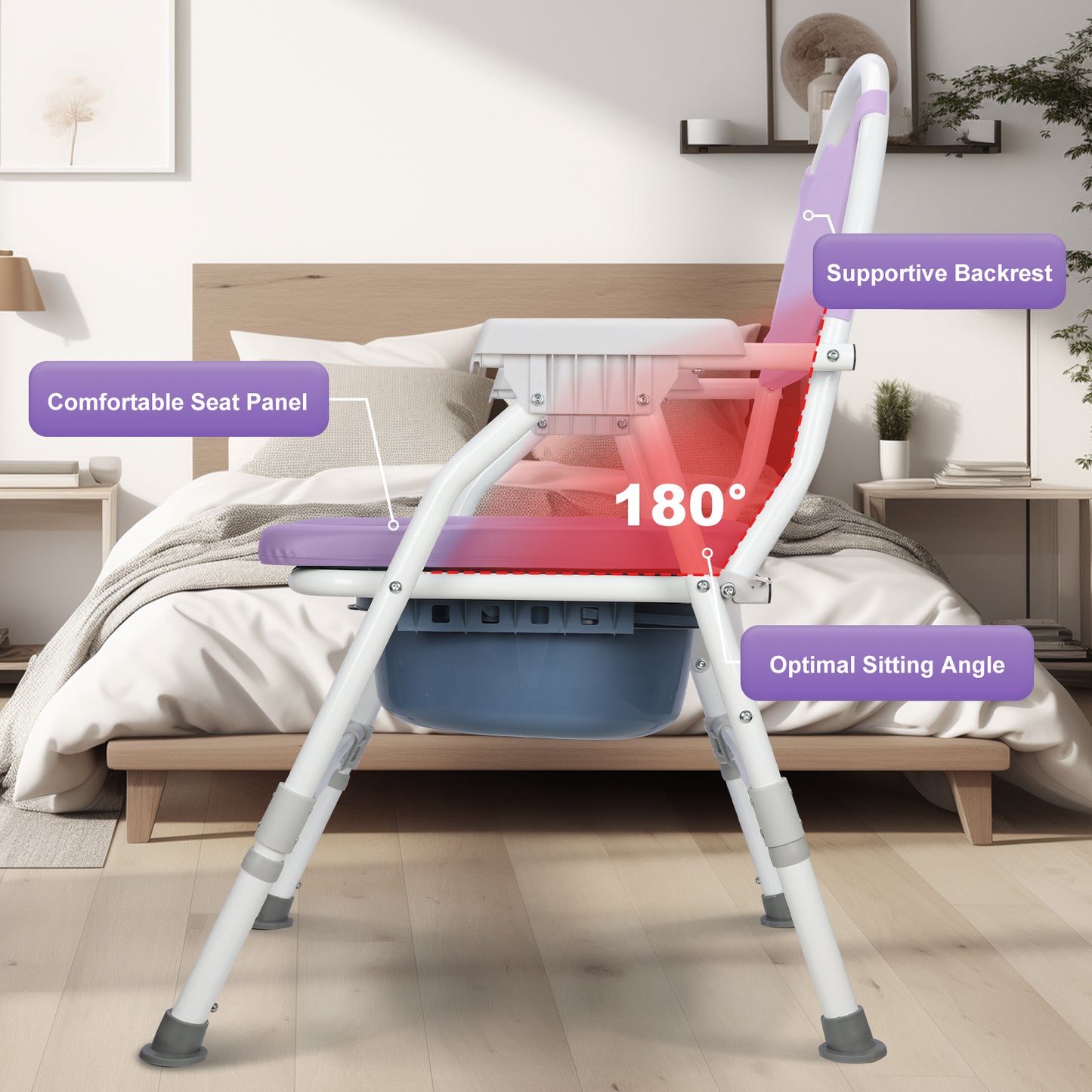 Aluminum Adjustable Folding Commode Chair, 330 lbs Capacity, Removable Bucket
