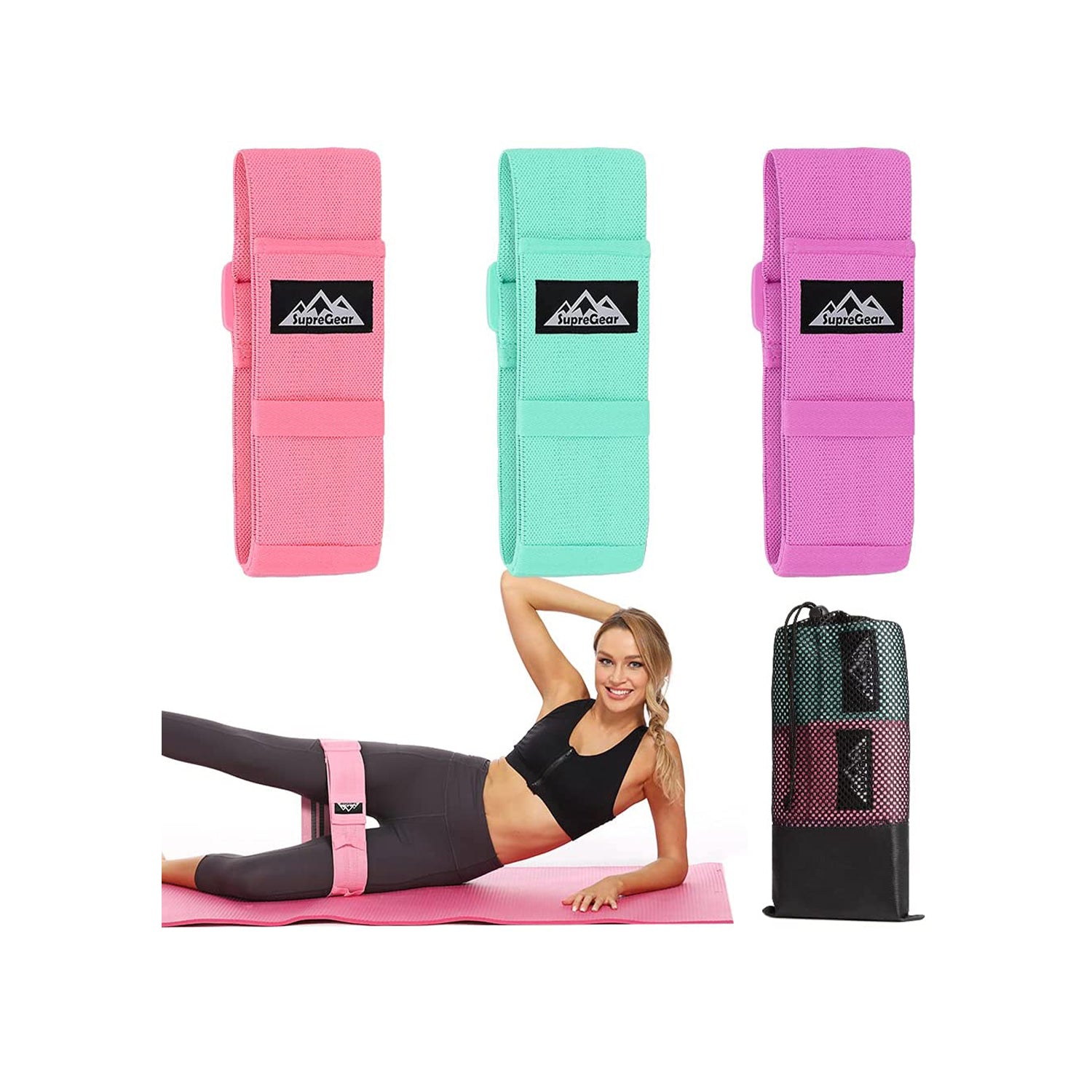 SupreGear 3-Pack Fabric Resistance Bands, Non-Slip Workout Set