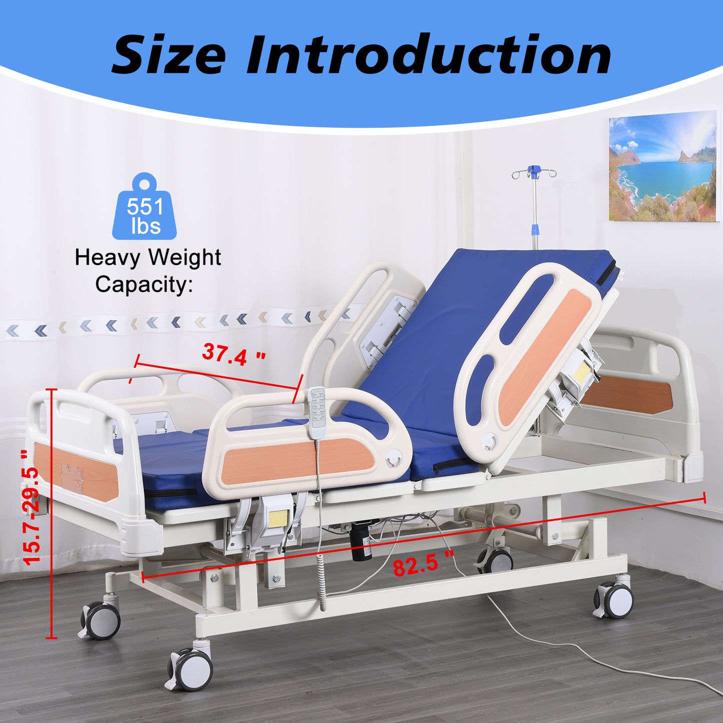 5-Function Remote Control Electric Hospital Bed (Mattress Included)