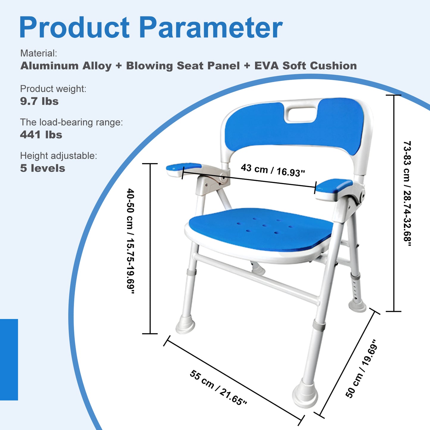 Instant-Fold Shower Chair w/ Adjustable Height & EVA Cushion