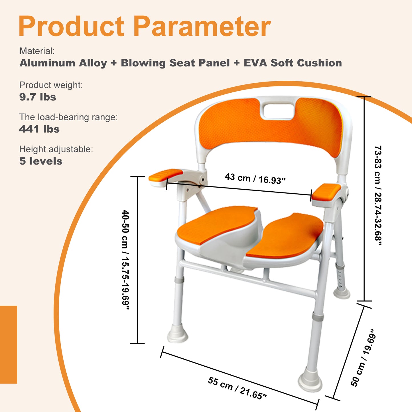 Instant-Fold Shower Chair w/ Adjustable Height & EVA Cushion