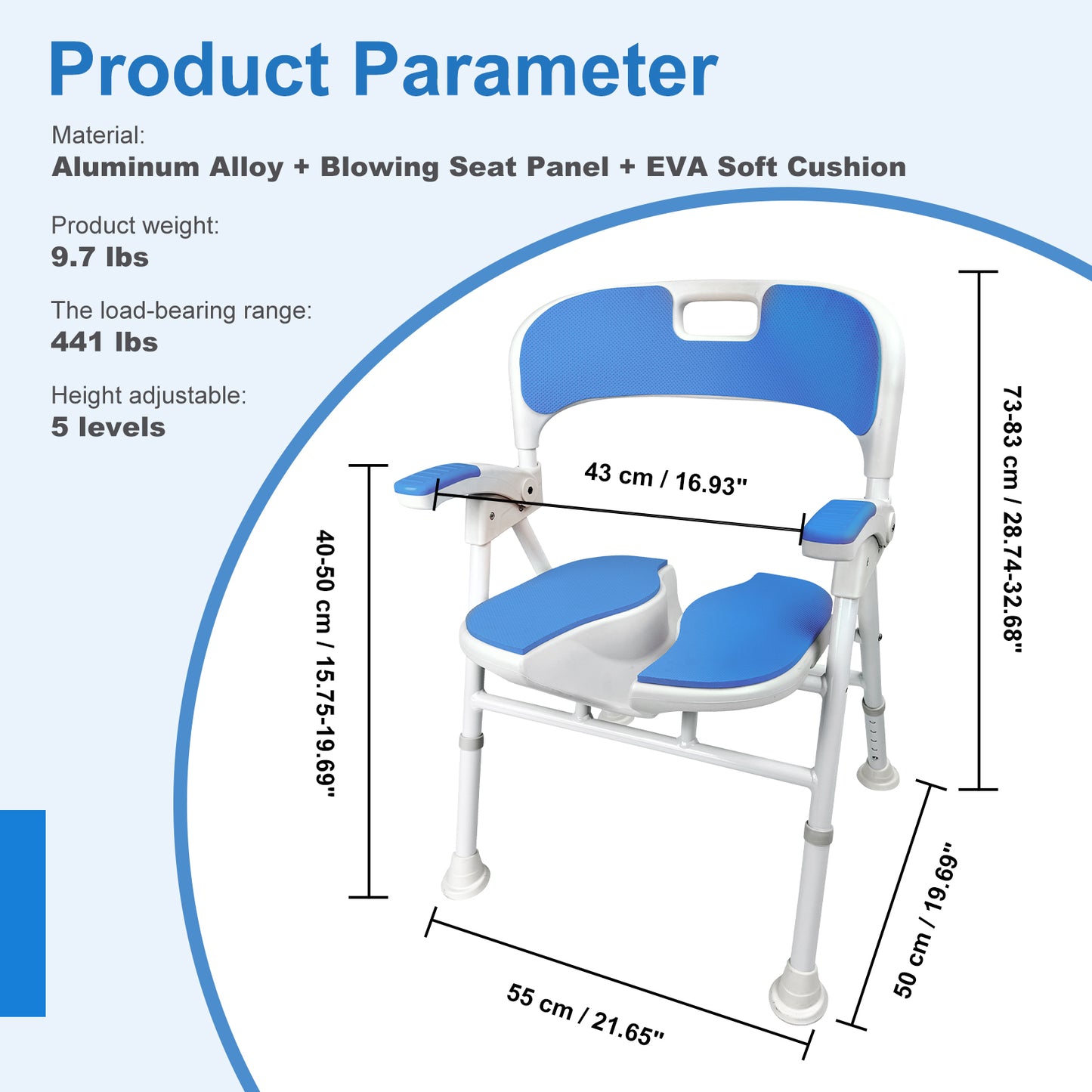 Instant-Fold Shower Chair w/ Adjustable Height & EVA Cushion