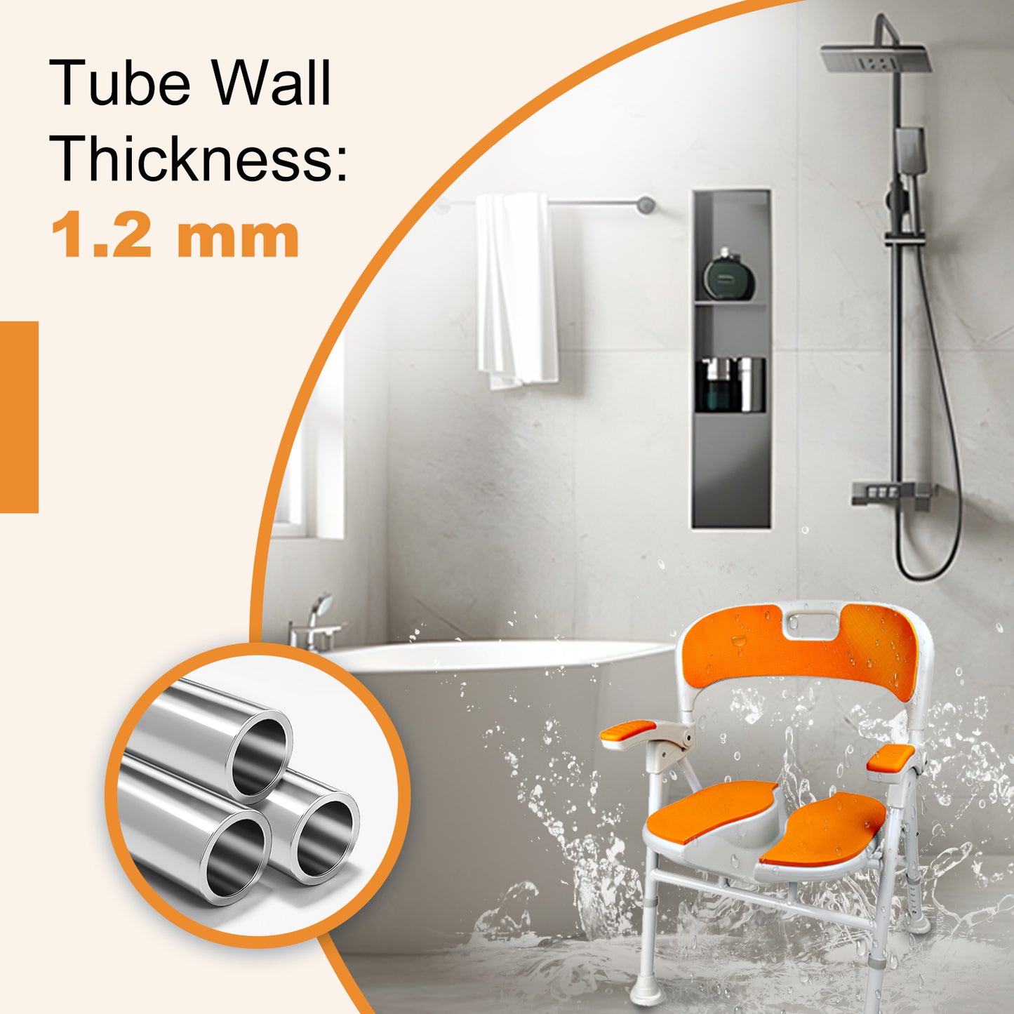 Instant-Fold Shower Chair w/ Adjustable Height & EVA Cushion