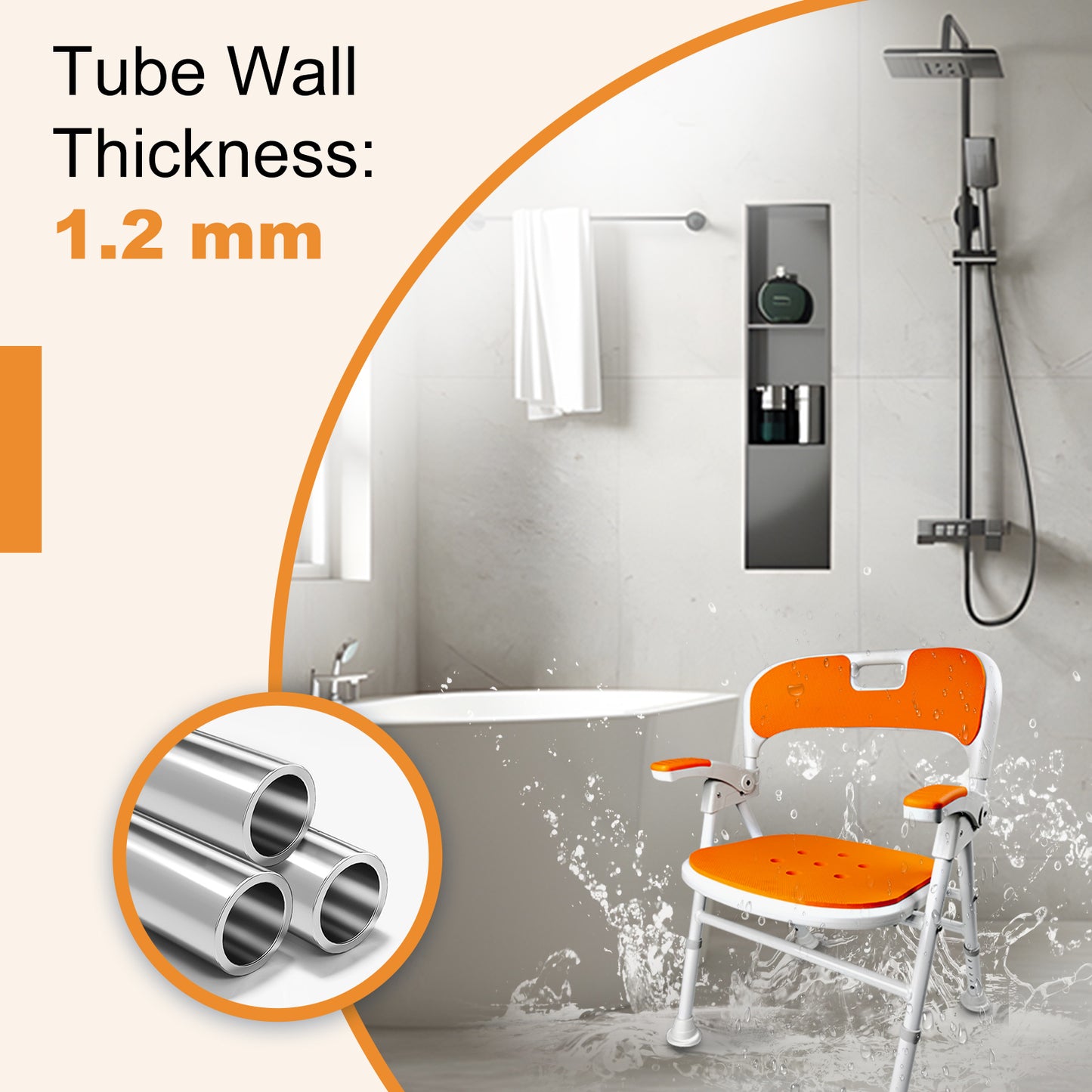 Instant-Fold Shower Chair w/ Adjustable Height & EVA Cushion