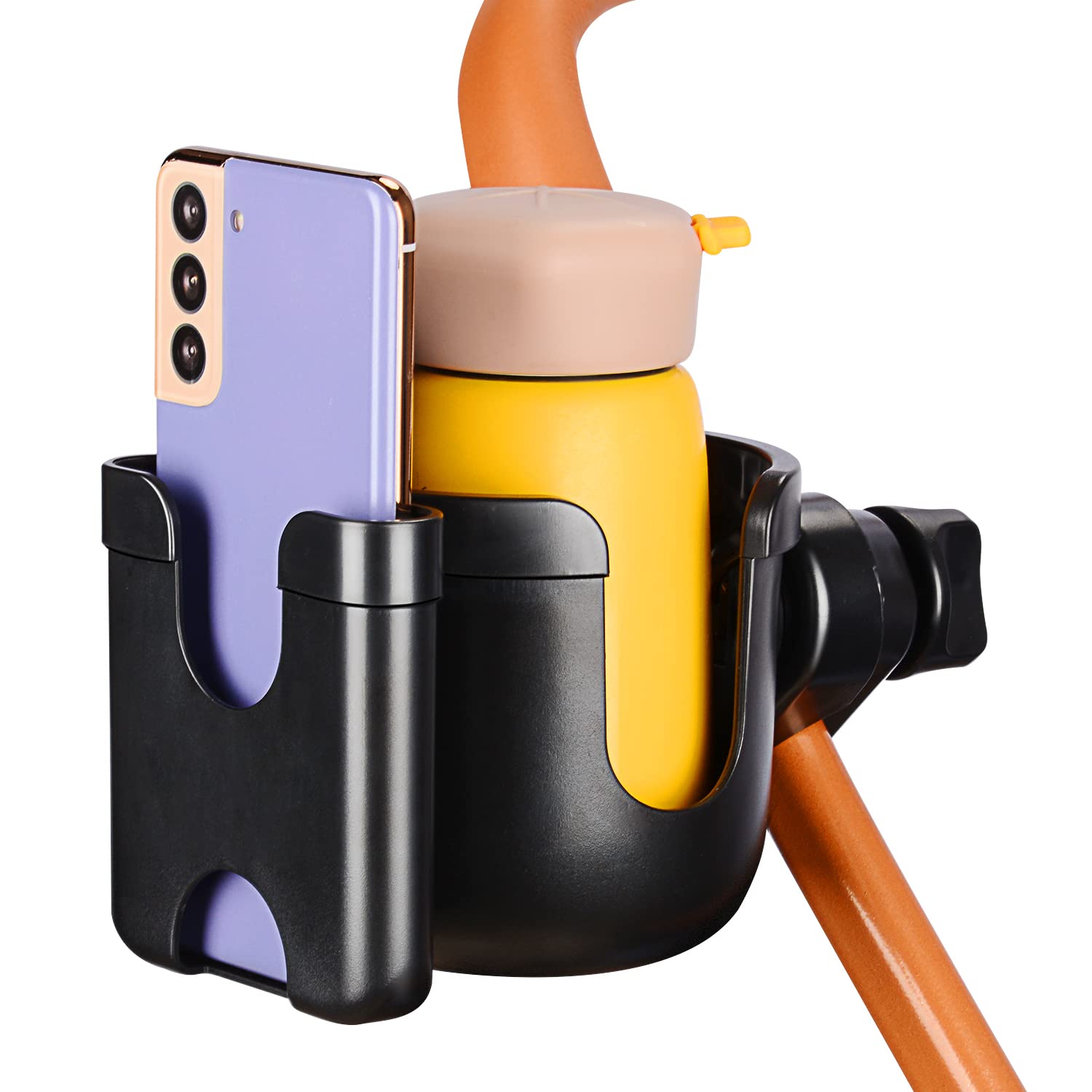 supregear Universal Cup and Phone Holder, 360 Degree Rotation 2-in-1 Parent Cup Holder Water Bottle Holder Phone Holder for Stroller Walker Bike, Bla