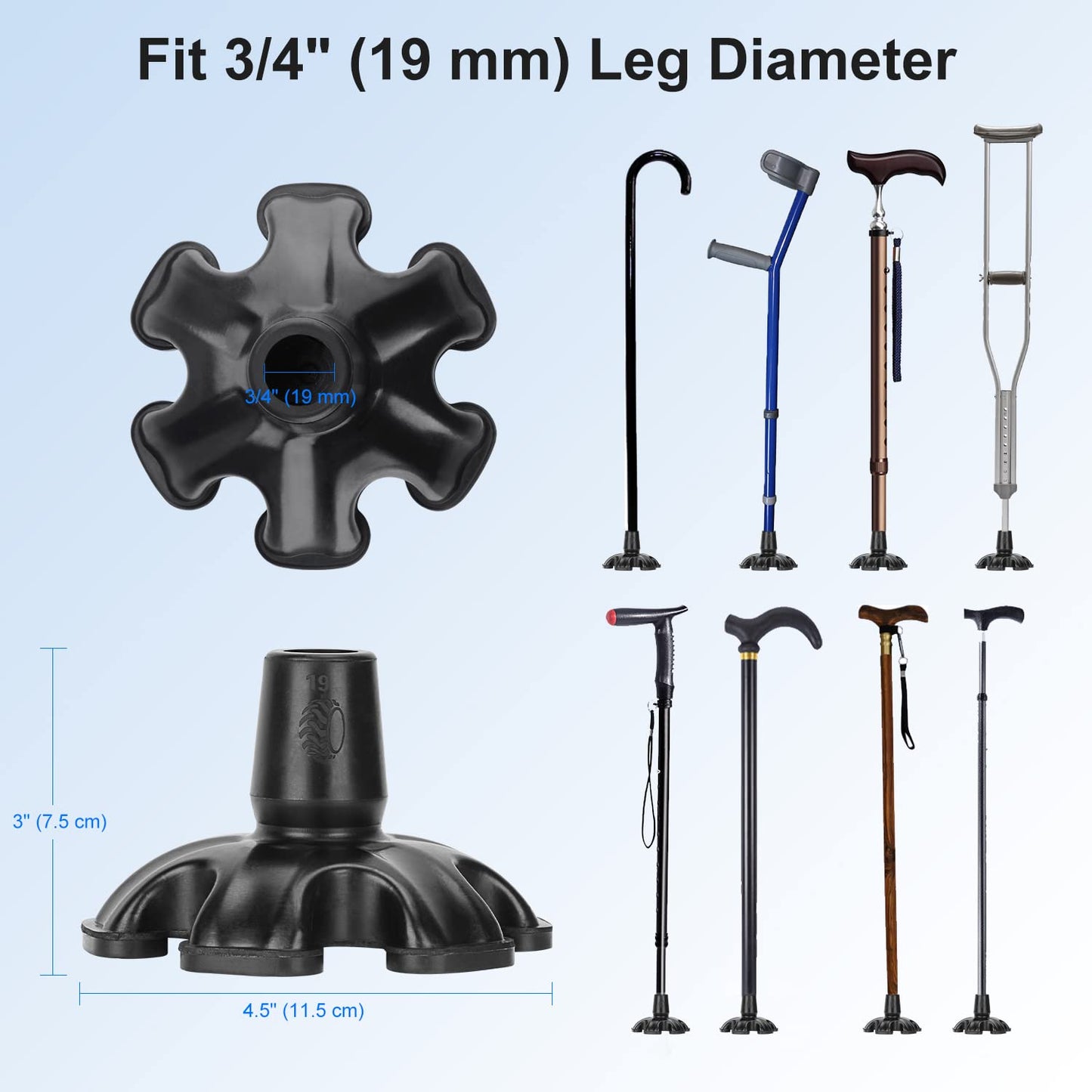 1 Pack Non-Slip Cane Tips with 6 Prong