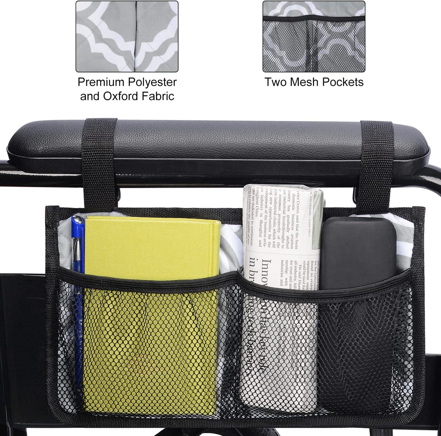 6 Pocket Wheelchair Side Bag with Reflective Stripes
