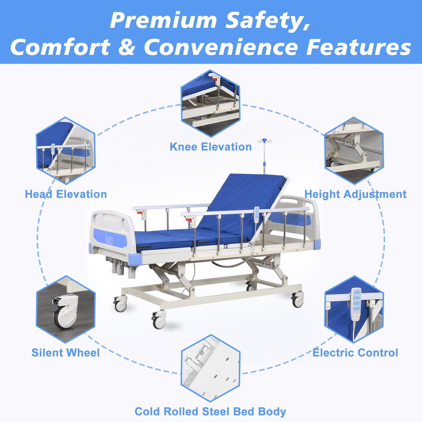 3-Function Remote Control Electric Hospital Bed (Mattress Included)