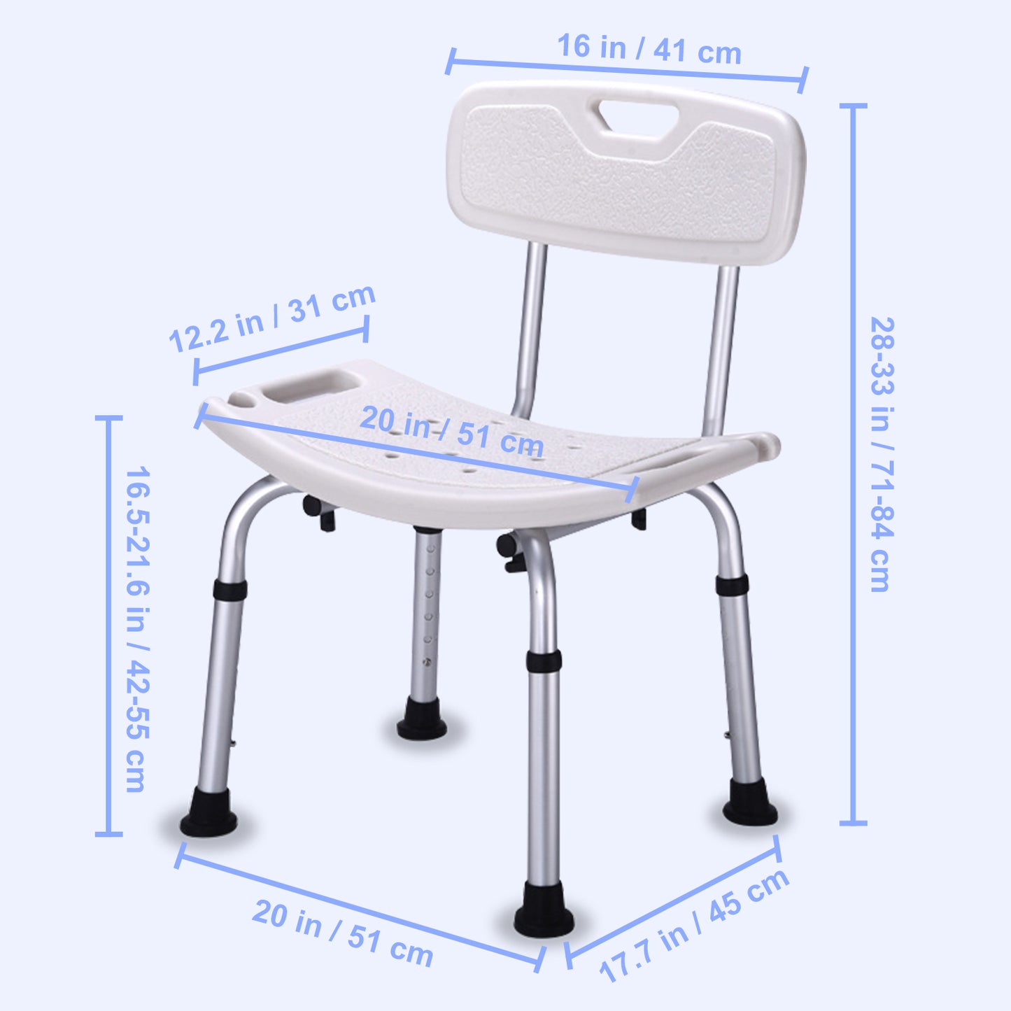 Shower Chair w/ Optional Backrest &  Suction Cups