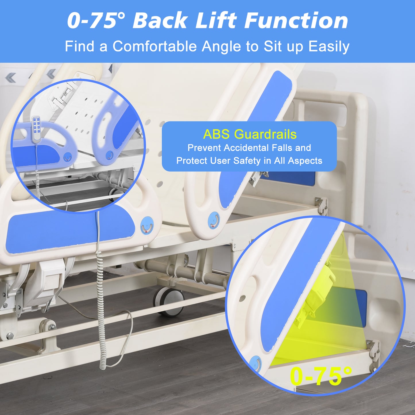 3-Function Remote Control Electric Hospital Bed (Mattress Included)