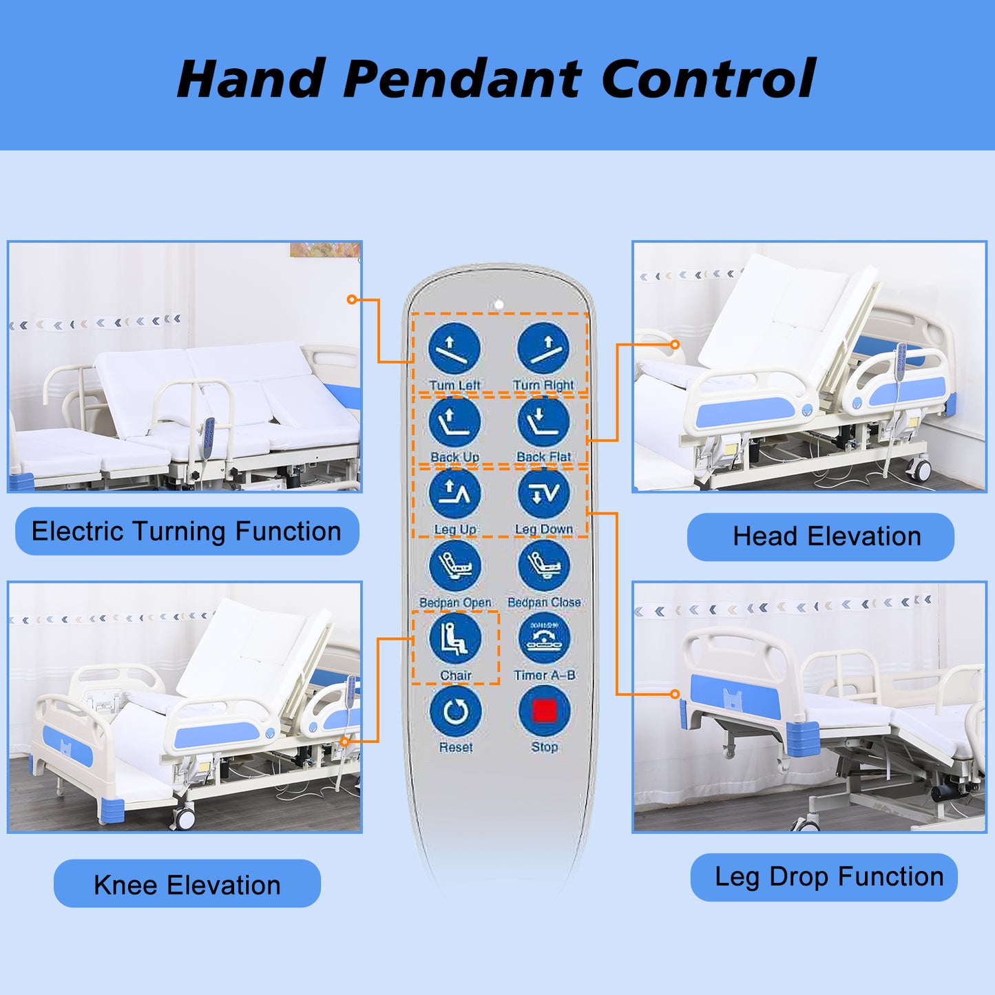 4-Function Remote Control Electric Hospital Bed (Mattress Included)