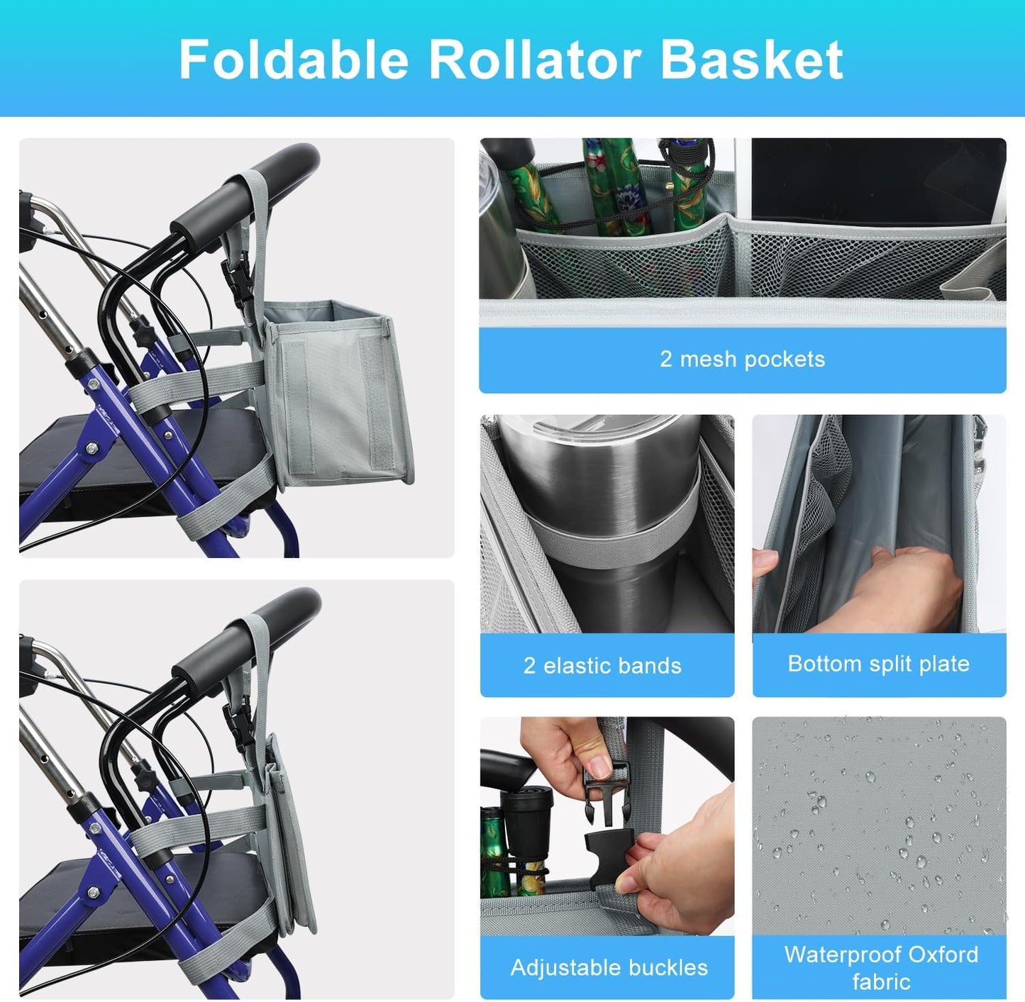 Rollator Basket, Large Waterproof Walker Organizer Bag