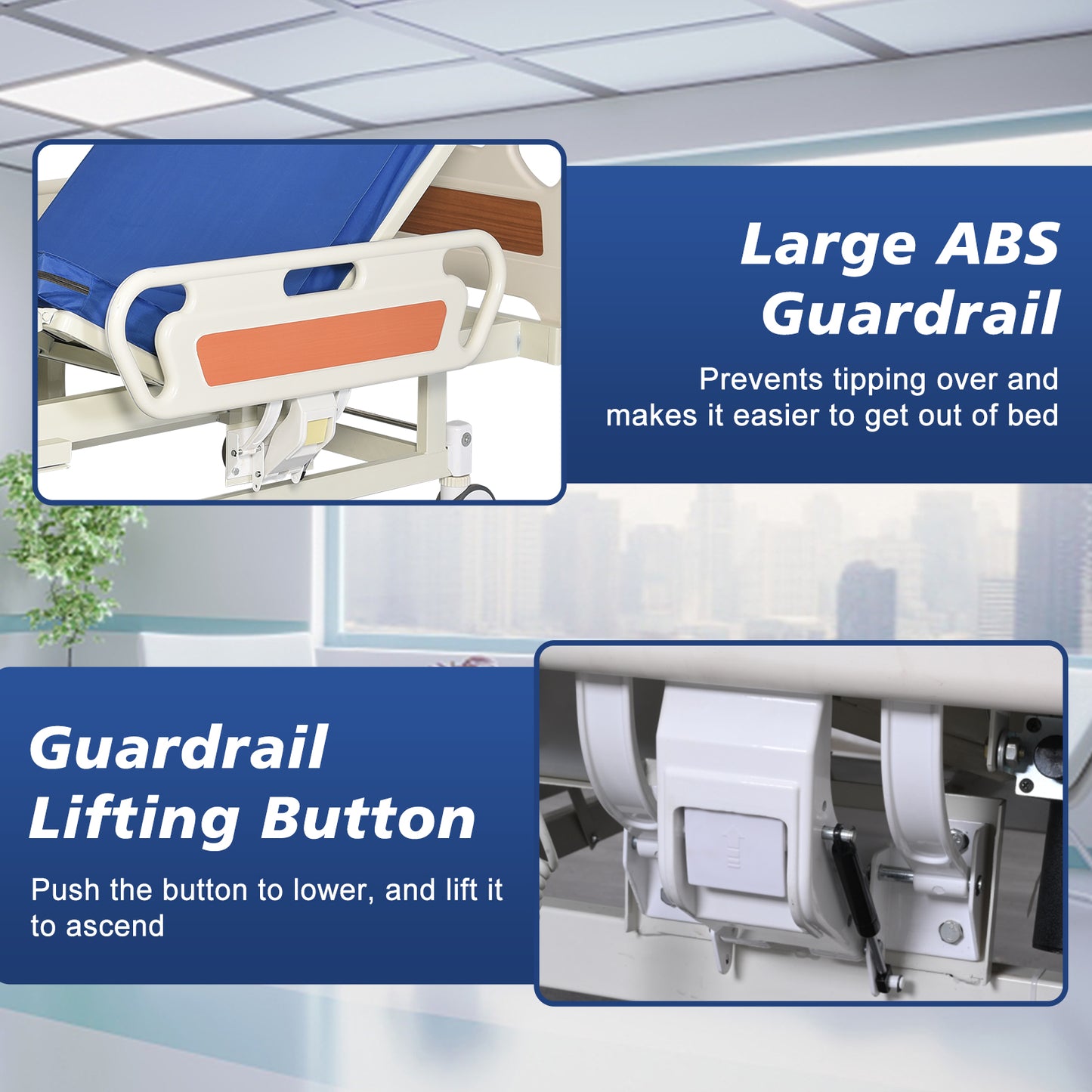 Hidden Adjustable Crank Hospital Bed(Mattress Included)