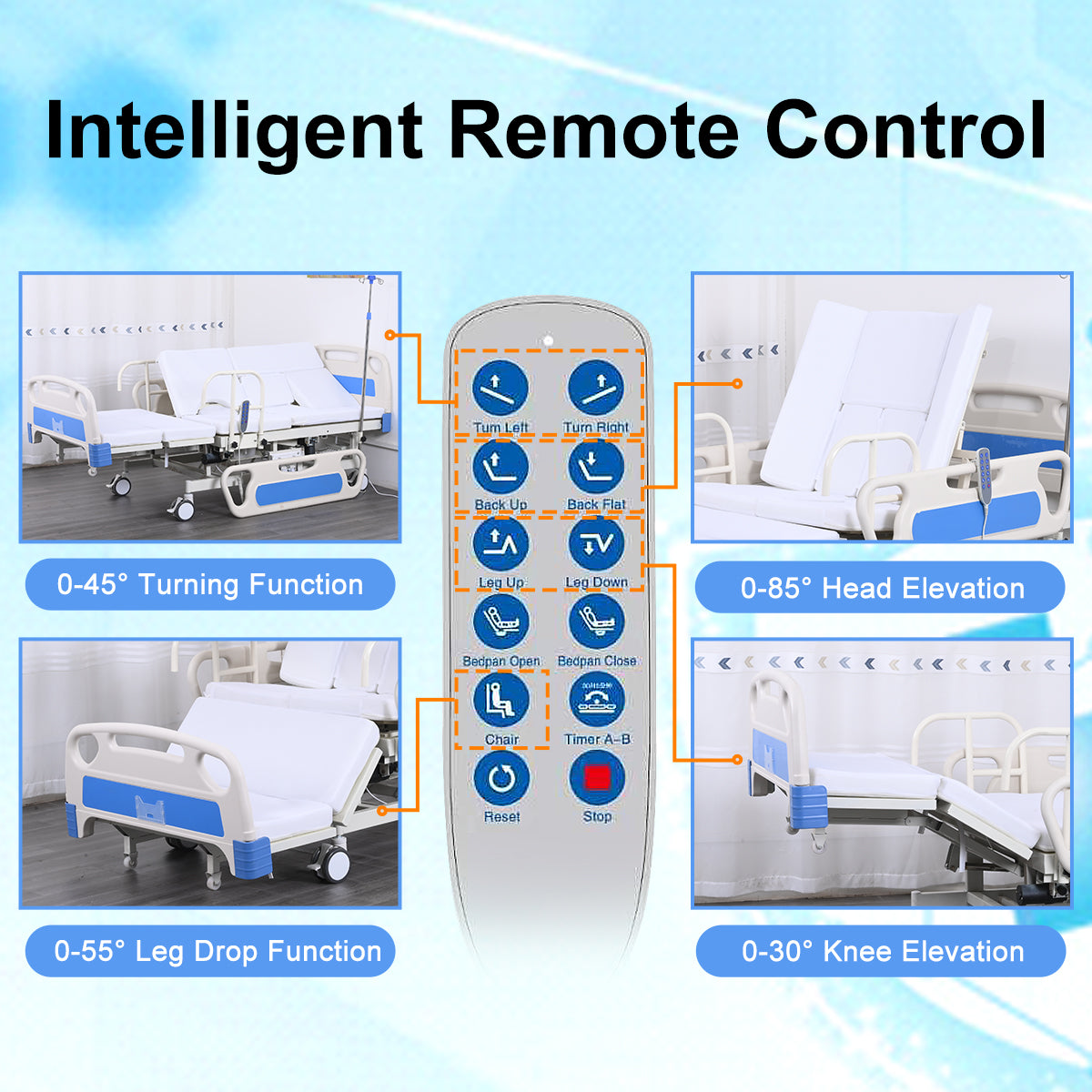 Widened 5-Function Electric Hospital Bed (Mattress Included)