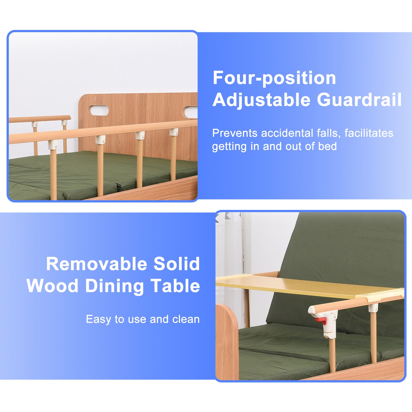 Wooden Hidden Hospital Bed w/ Full-Length Adjustable Side Rails