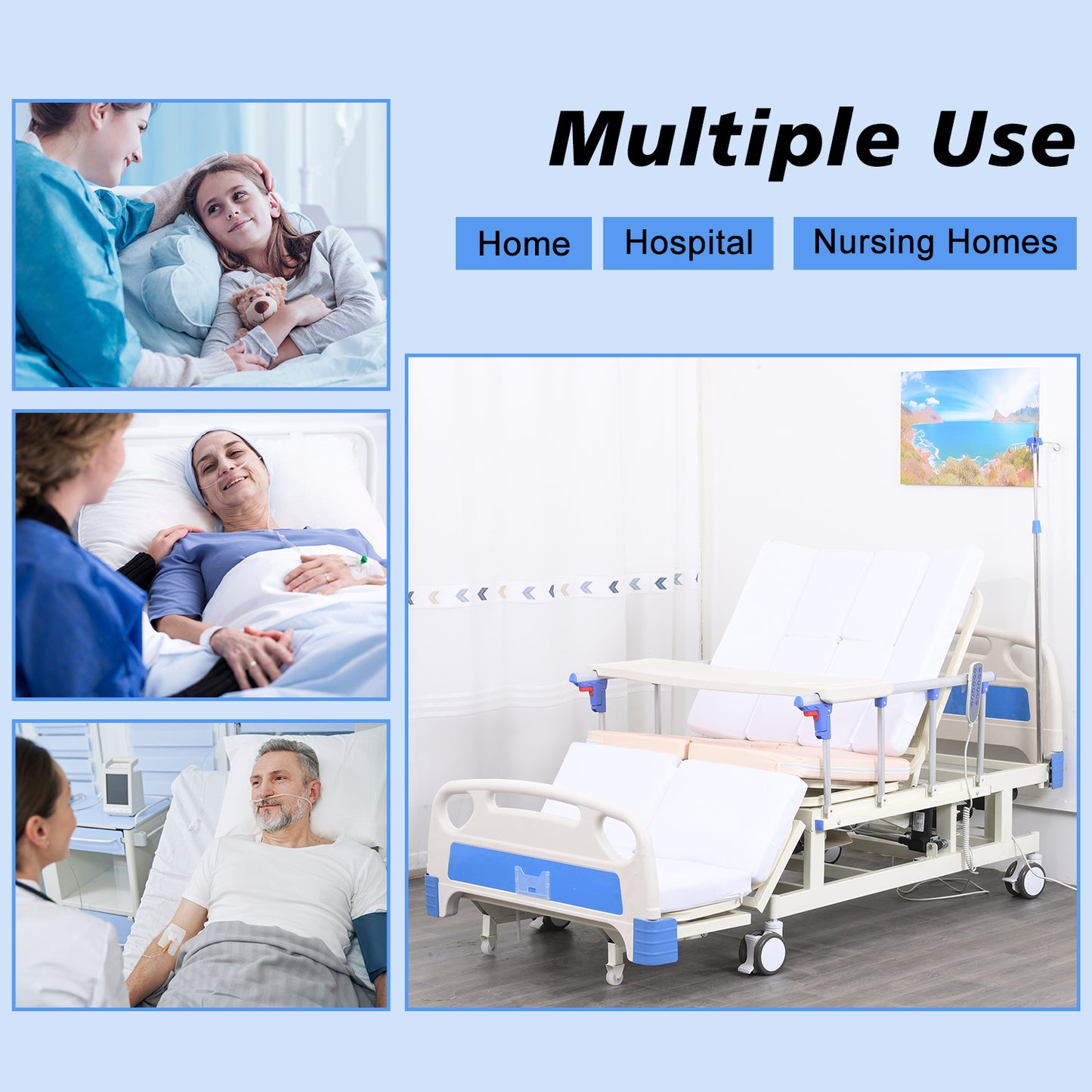 4-Function Remote Control Electric Hospital Bed (Mattress Included)