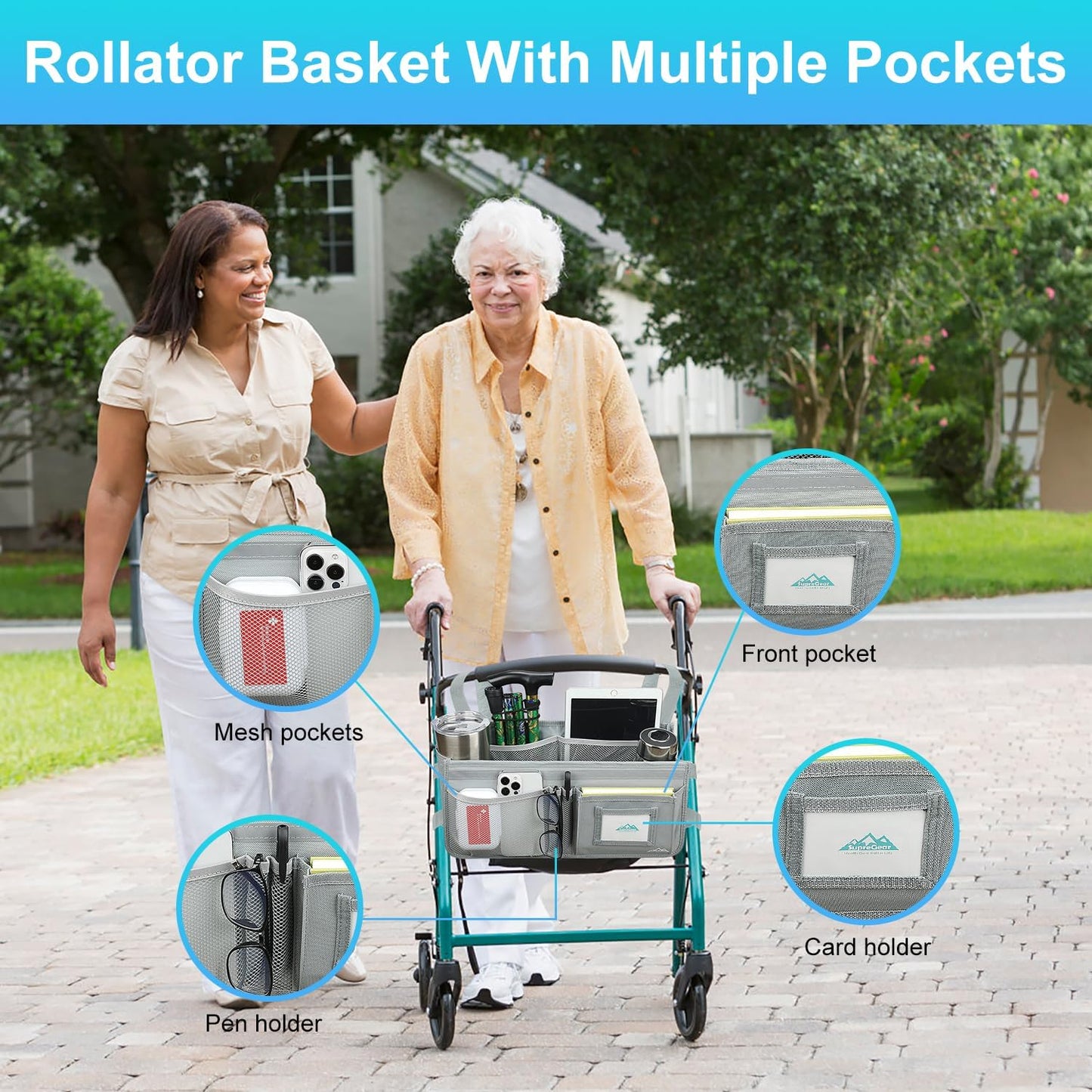 Rollator Basket, Large Waterproof Walker Organizer Bag