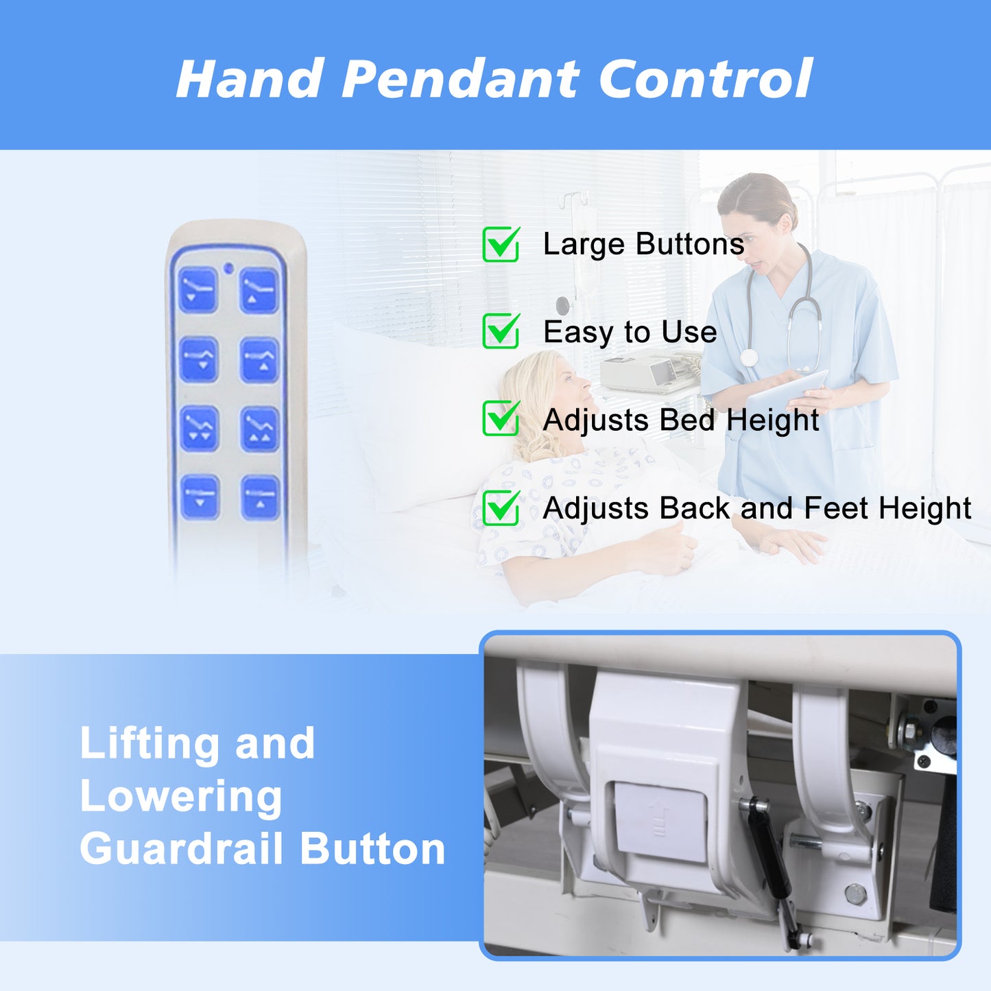 3-Function Remote Control Electric Hospital Bed (Mattress Included)