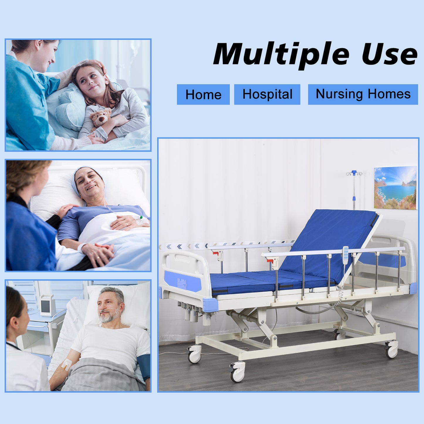 3-Function Remote Control Electric Hospital Bed (Mattress Included)