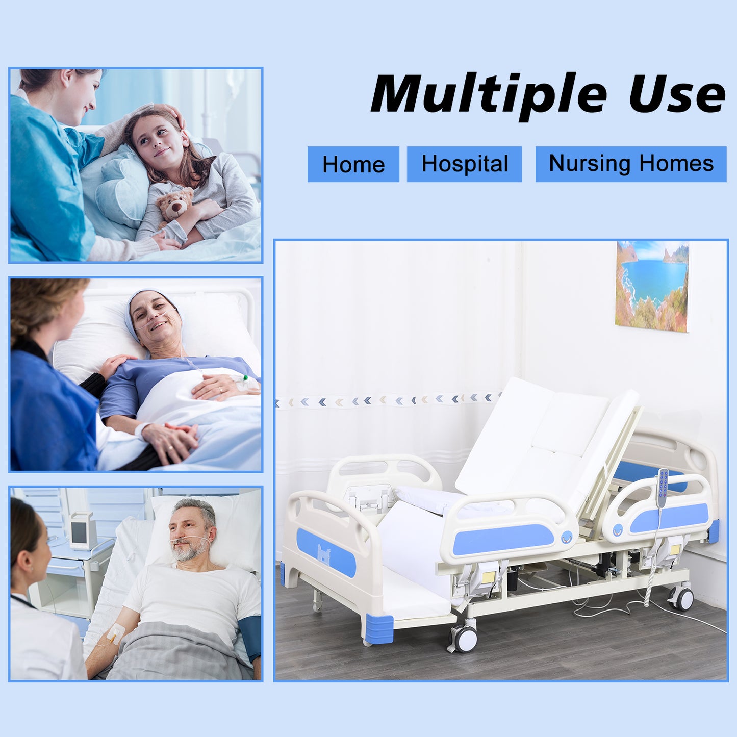 4-Function Remote Control Electric Hospital Bed (Mattress Included)