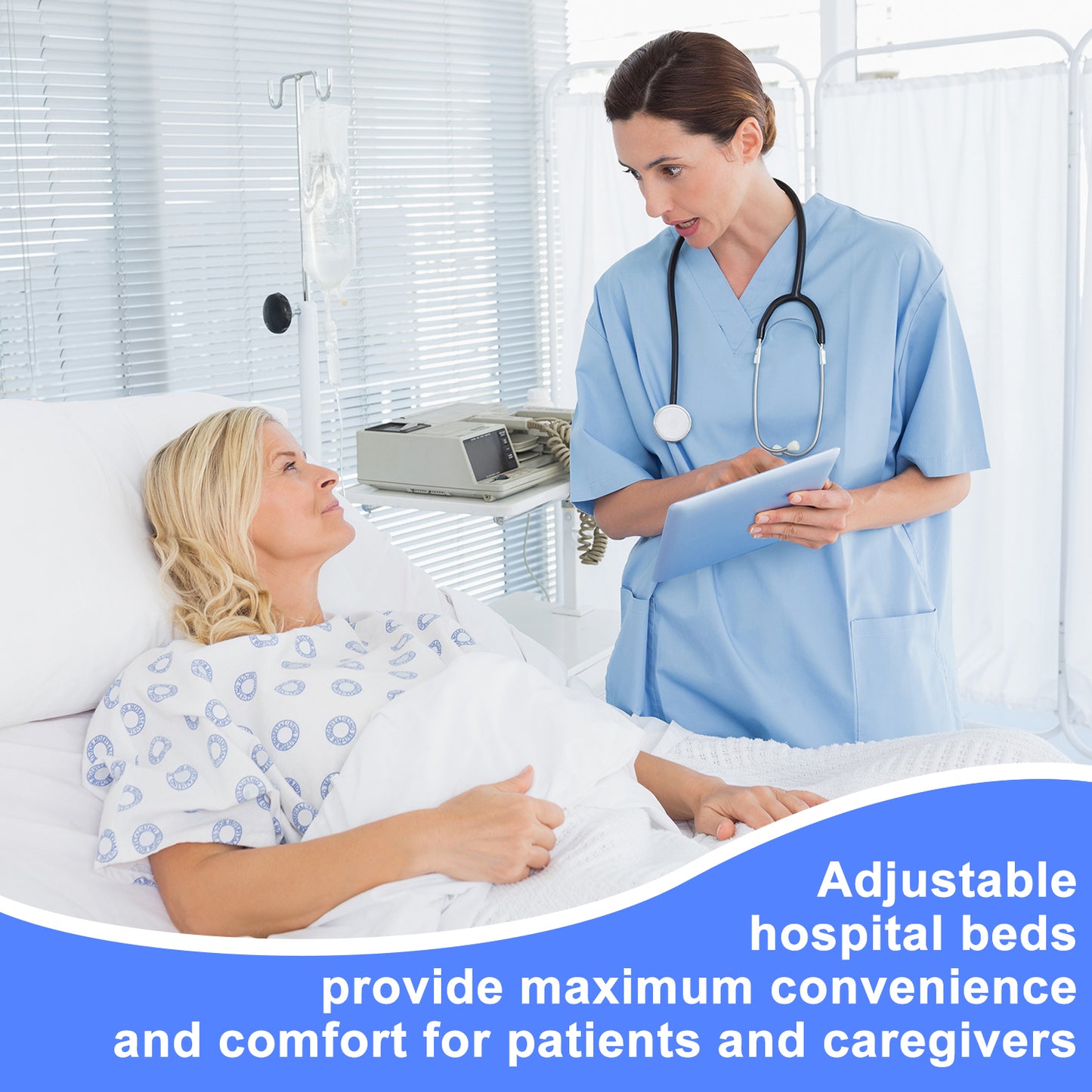 Wooden Hidden Hospital Bed w/ Full-Length Adjustable Side Rails