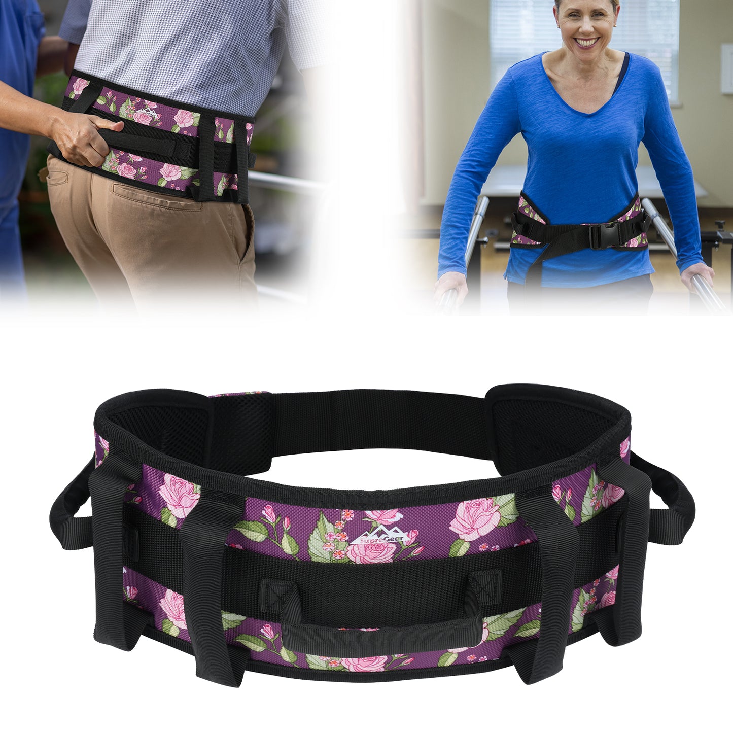 Gait Belt Transfer Aid, 7 Handles, Quick-Release Buckle
