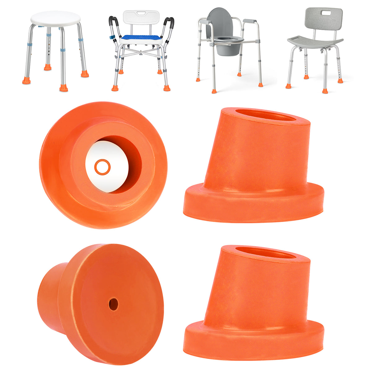 1 Inch Shower Chair Replacement Feet 4-Pack, Non-Slip Suction Rubber Tips for Bath Chairs