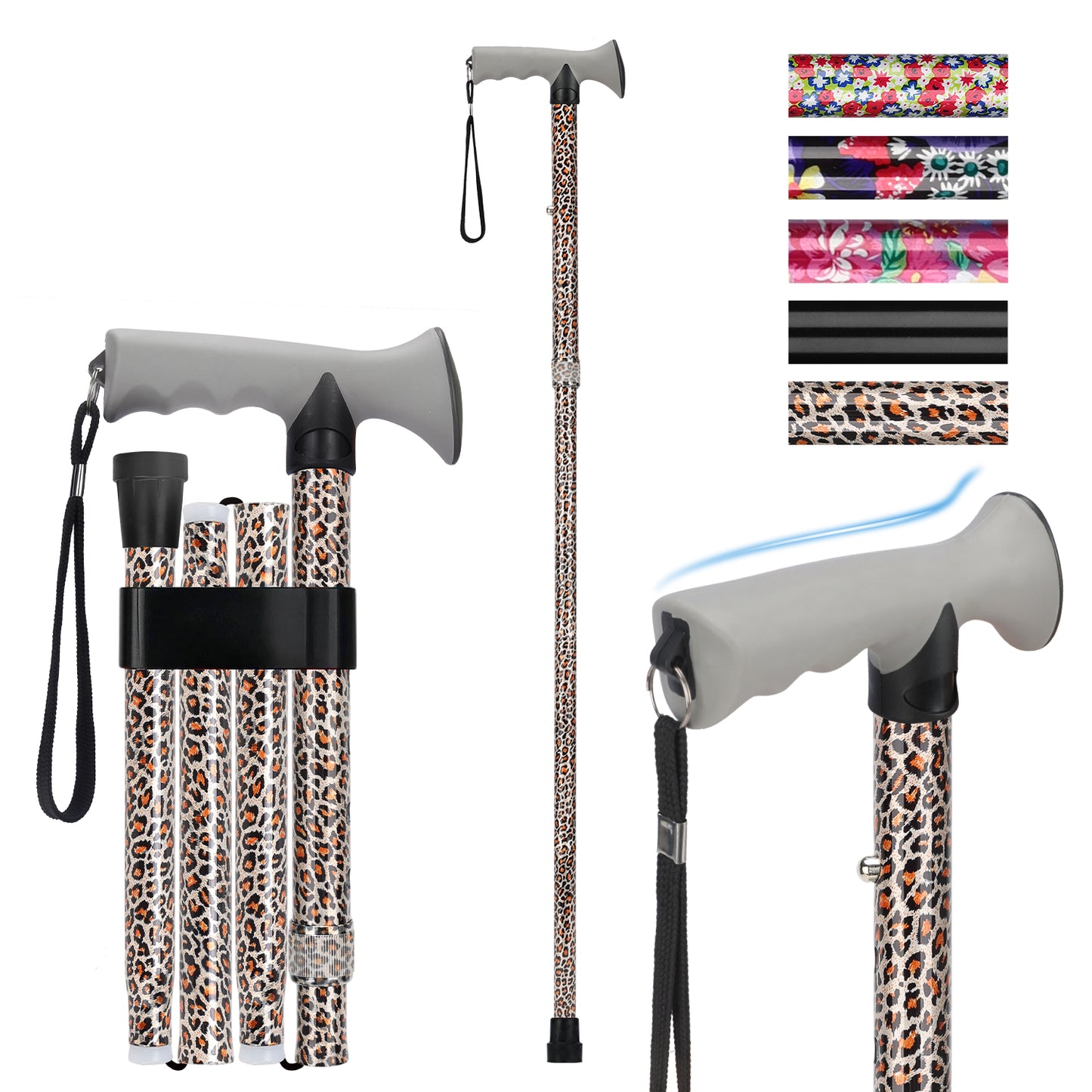 Folding Walking Cane, 5 Height Levels, Supports up to 250 lbs